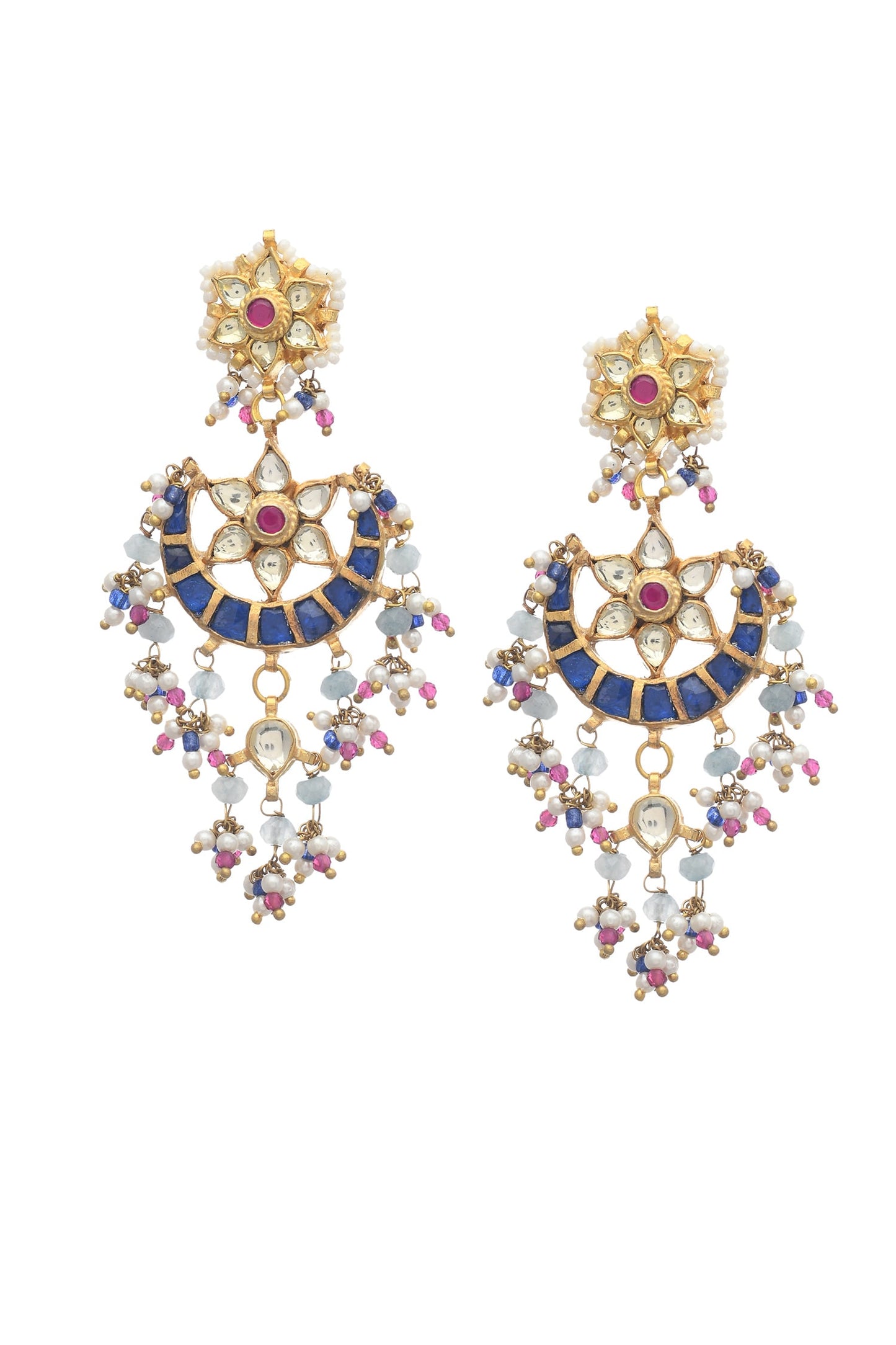 Kundan & Beaded Crescent Drop Earrings