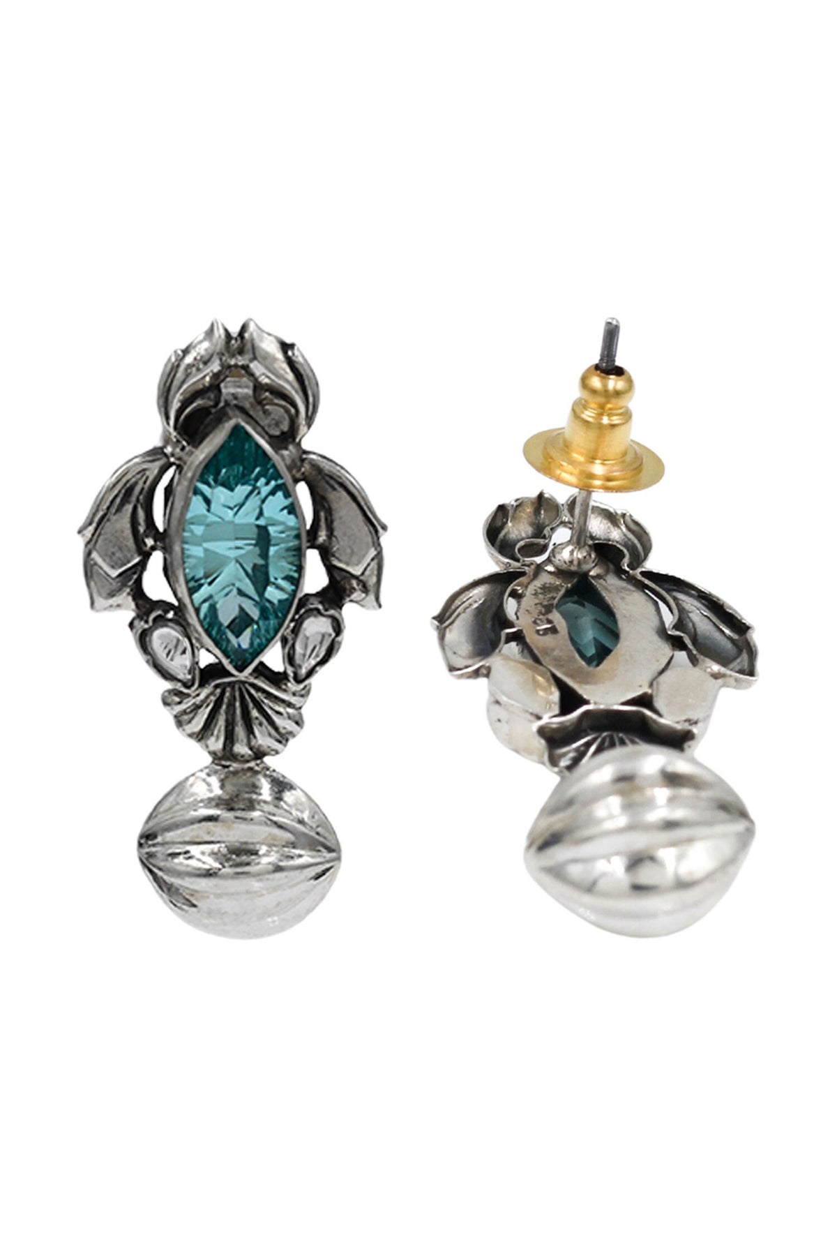 Antique Aqua Marquise Silver Earrings