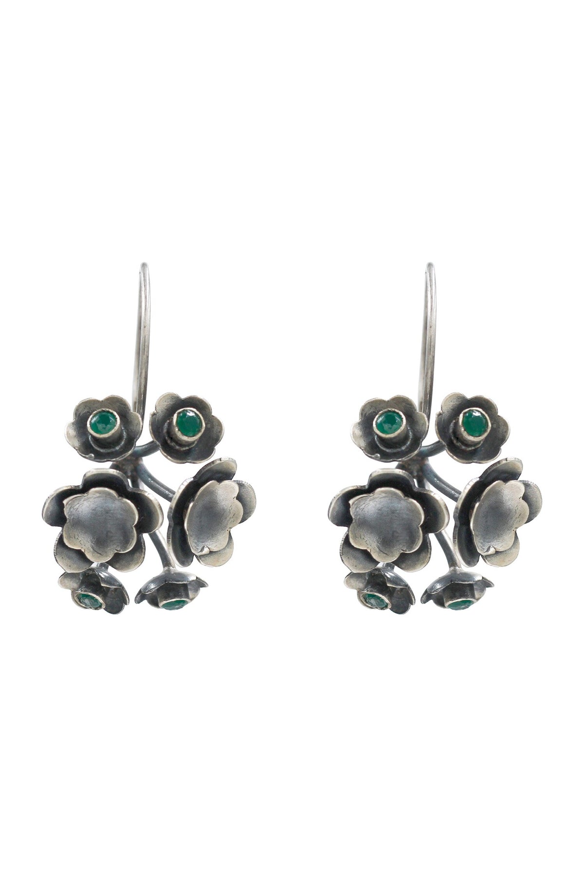 Oxidized Silver Flower Earrings