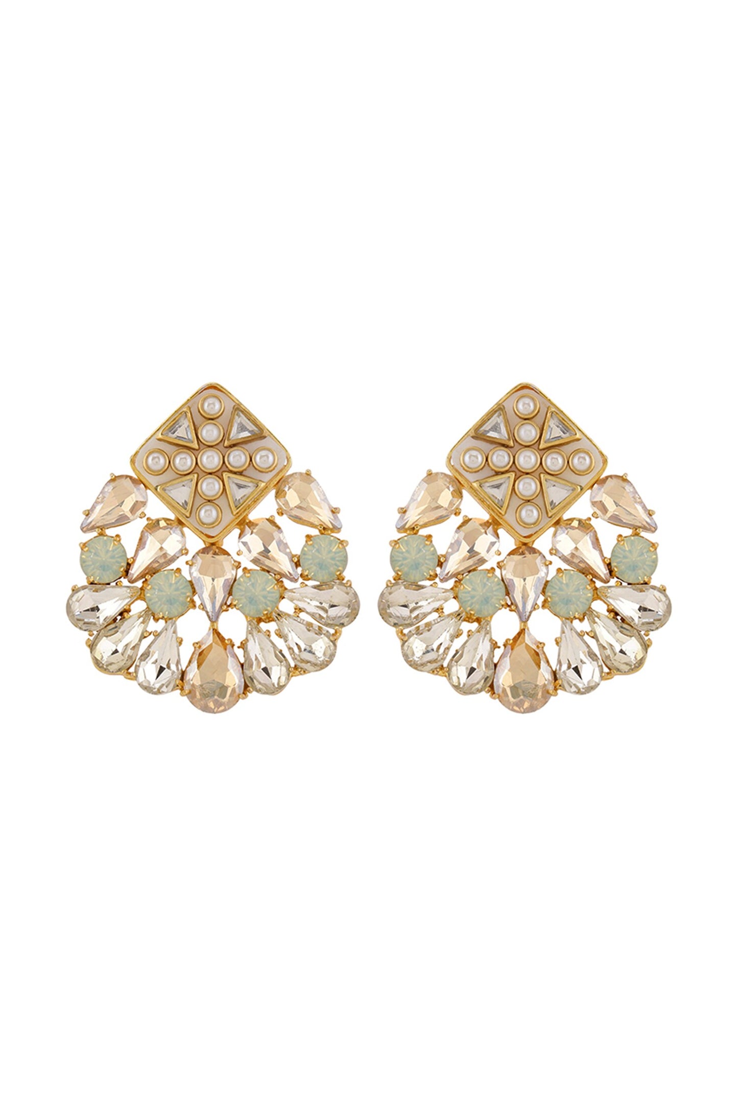 Nivi Shell Stone & Kundan Crystal Stud Earrings