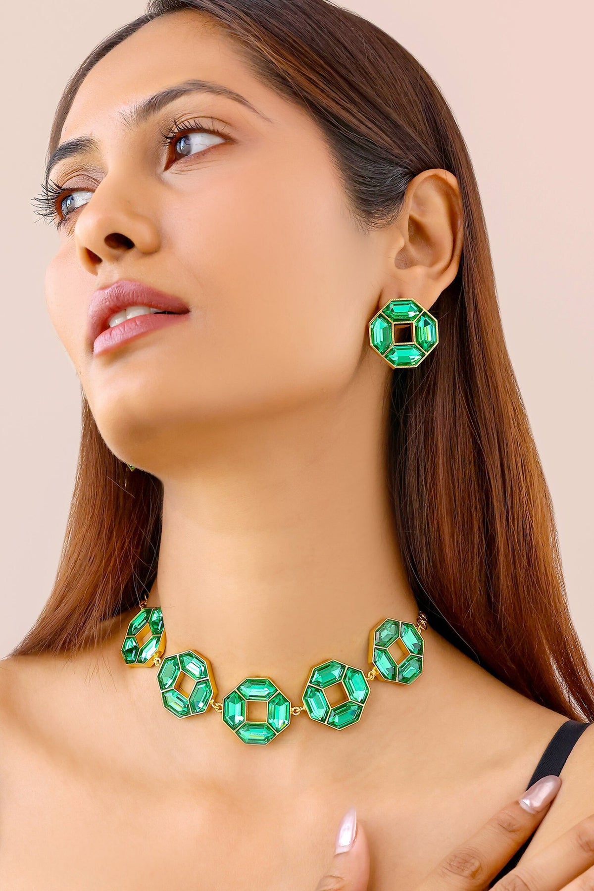 Cavana Geometric Crystal Necklace & Stud Earrings Set