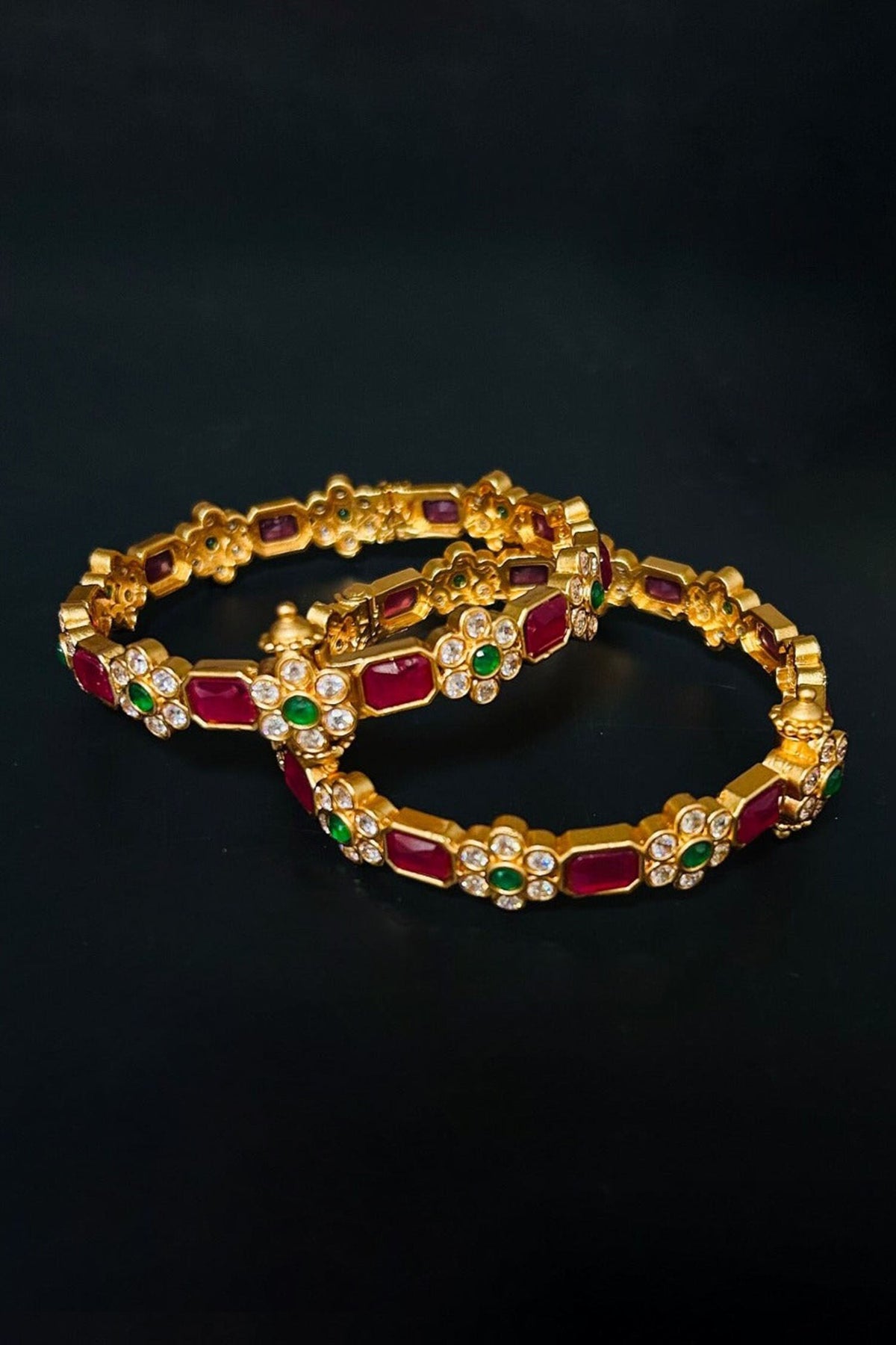 Farah Multi Stone Temple Bangle - Set of 2