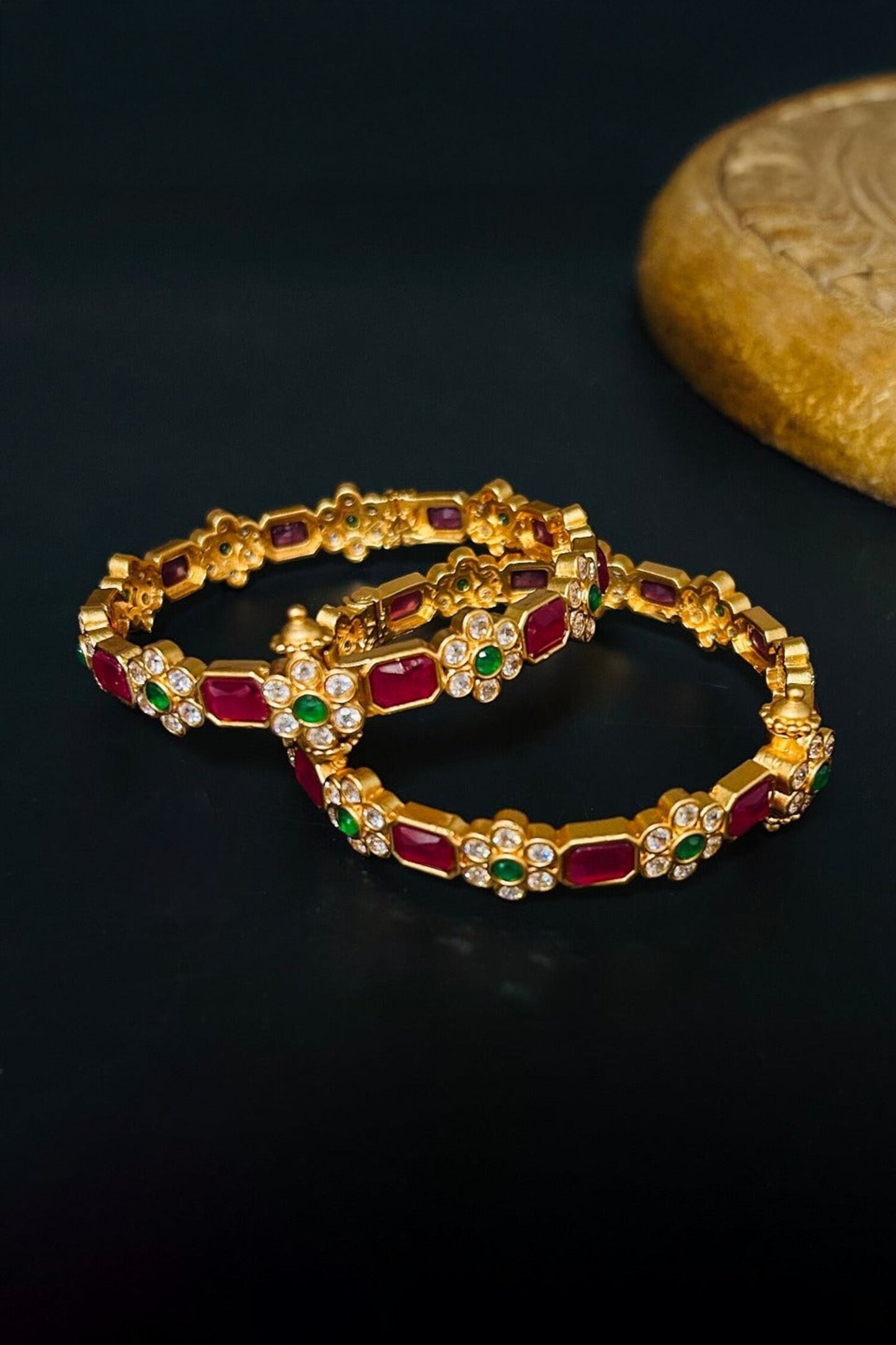Farah Multi Stone Temple Bangle - Set of 2