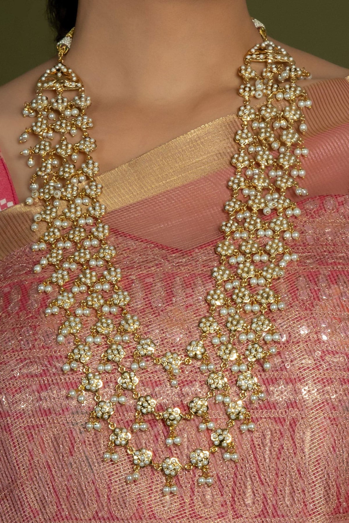 Pearl White Multilayer Jadau Necklace