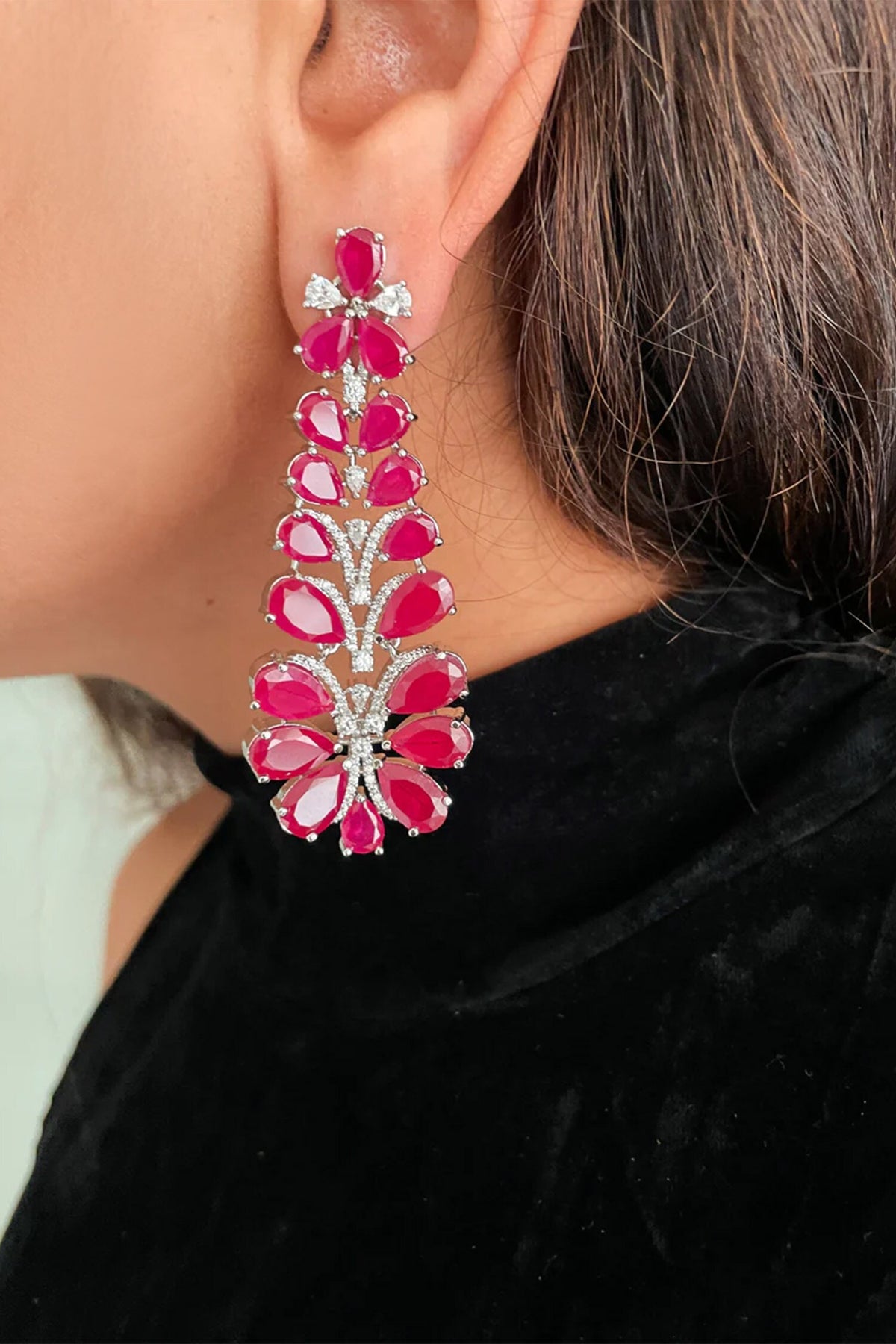 Ruby and Diamond Petals Necklace Set