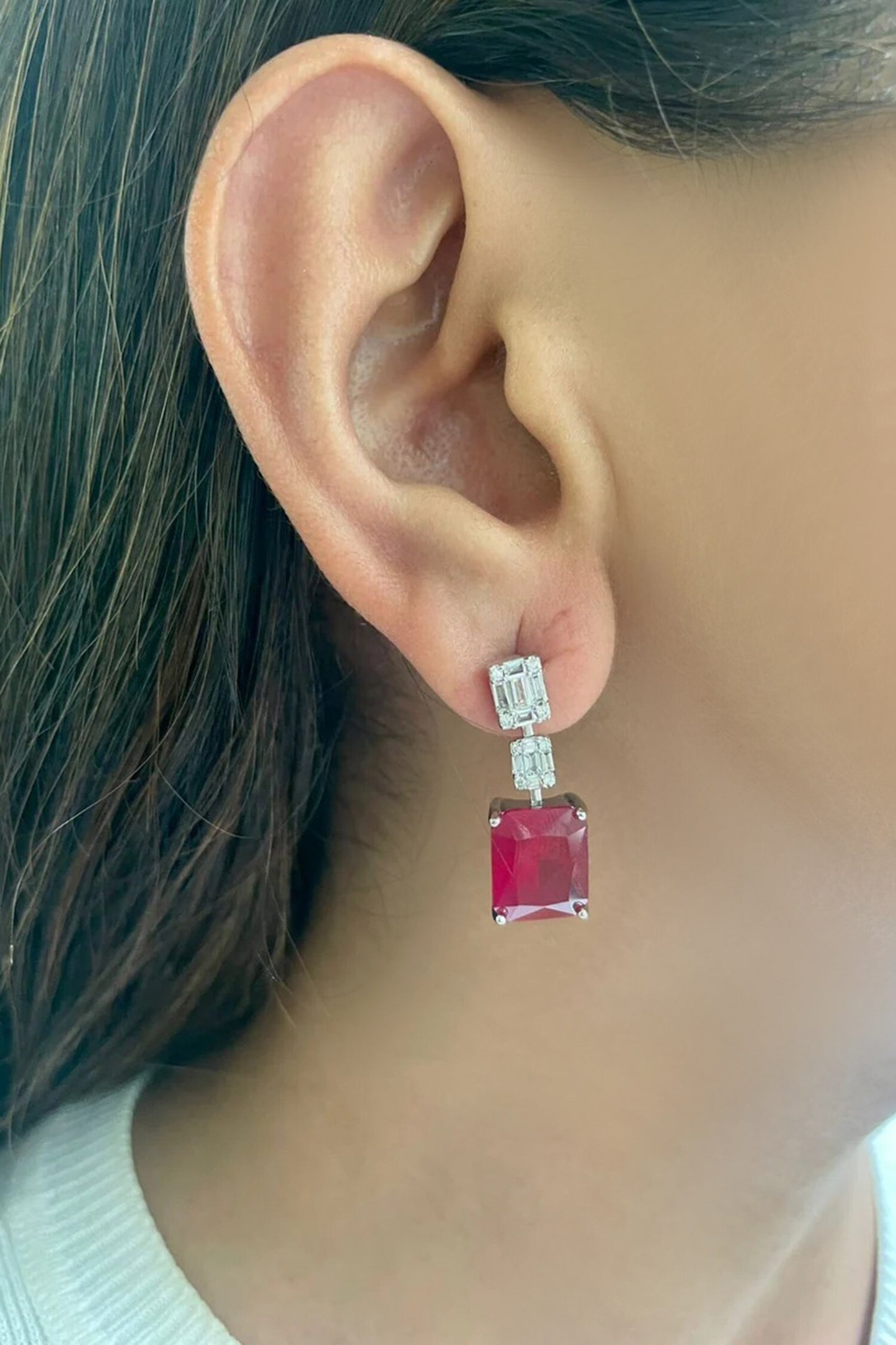 Baguette Ruby Diamond Line Necklace Set