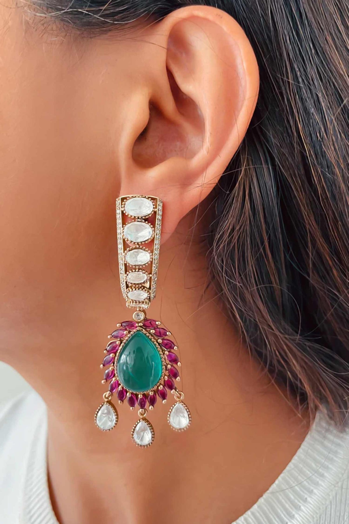Zircon Studded Moissanite Drops Doublet Open Choker Set