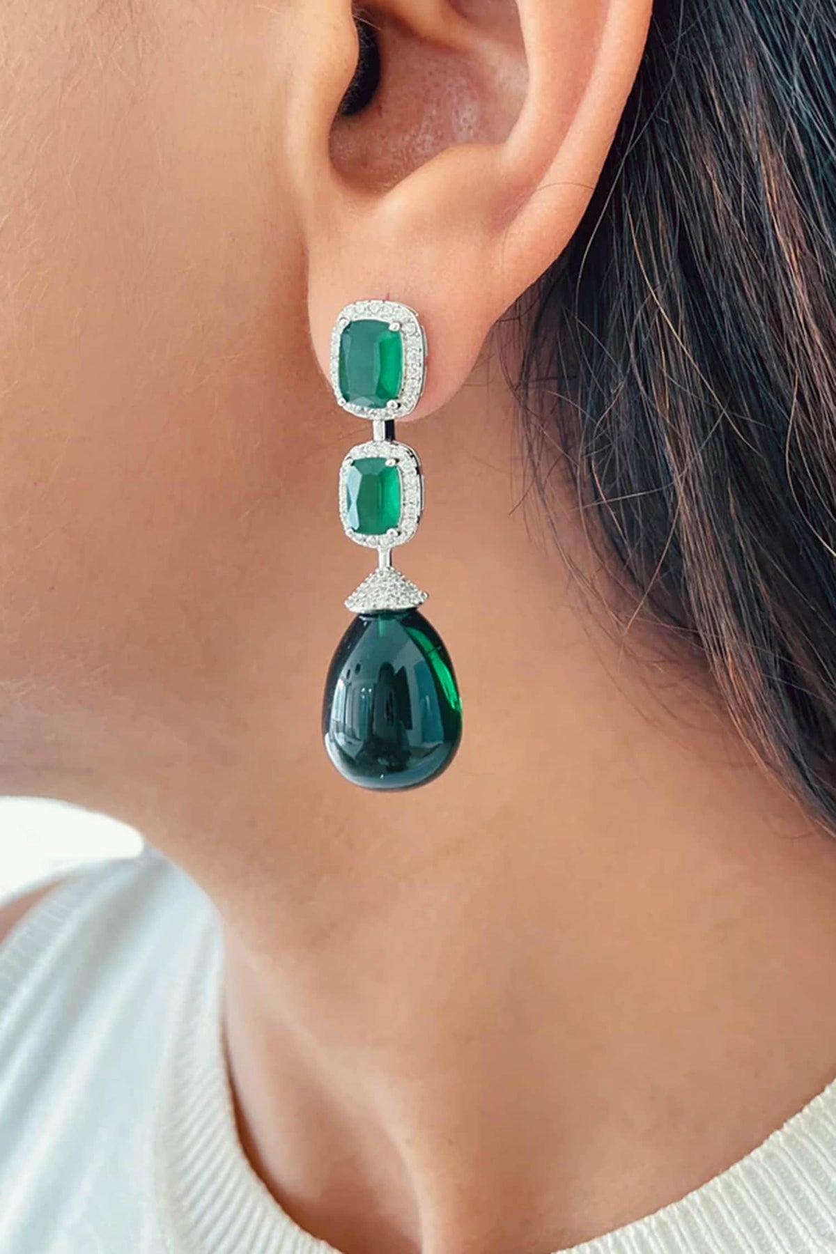 Zircon & Large Emerald Stone Necklace Set