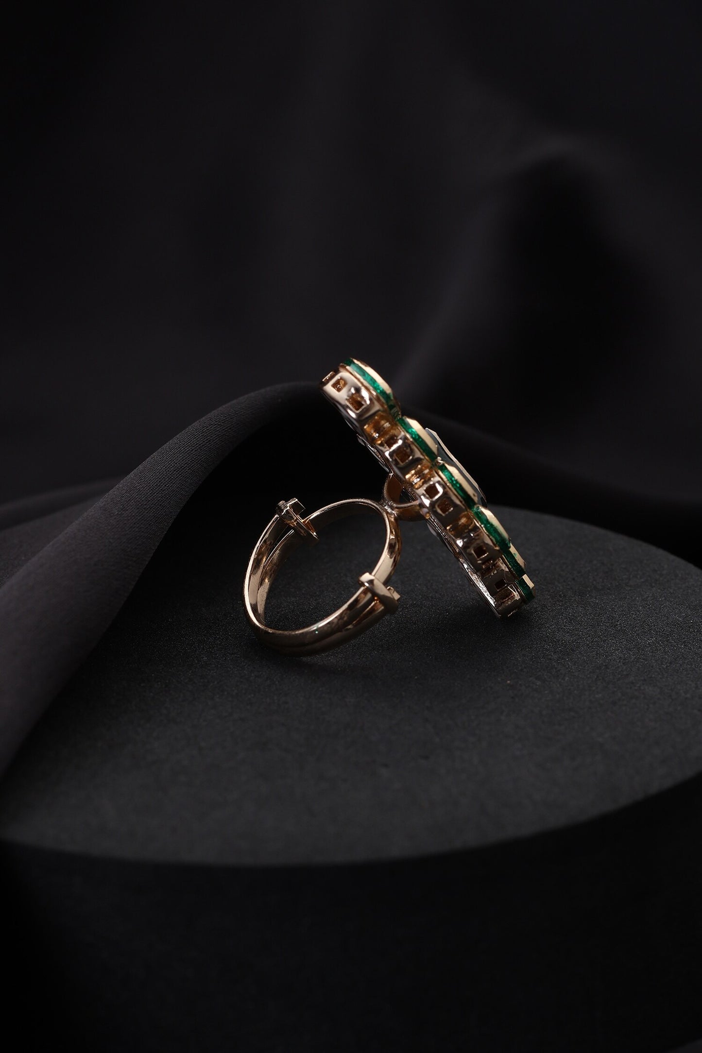 Green Kundan Adjustable Ring