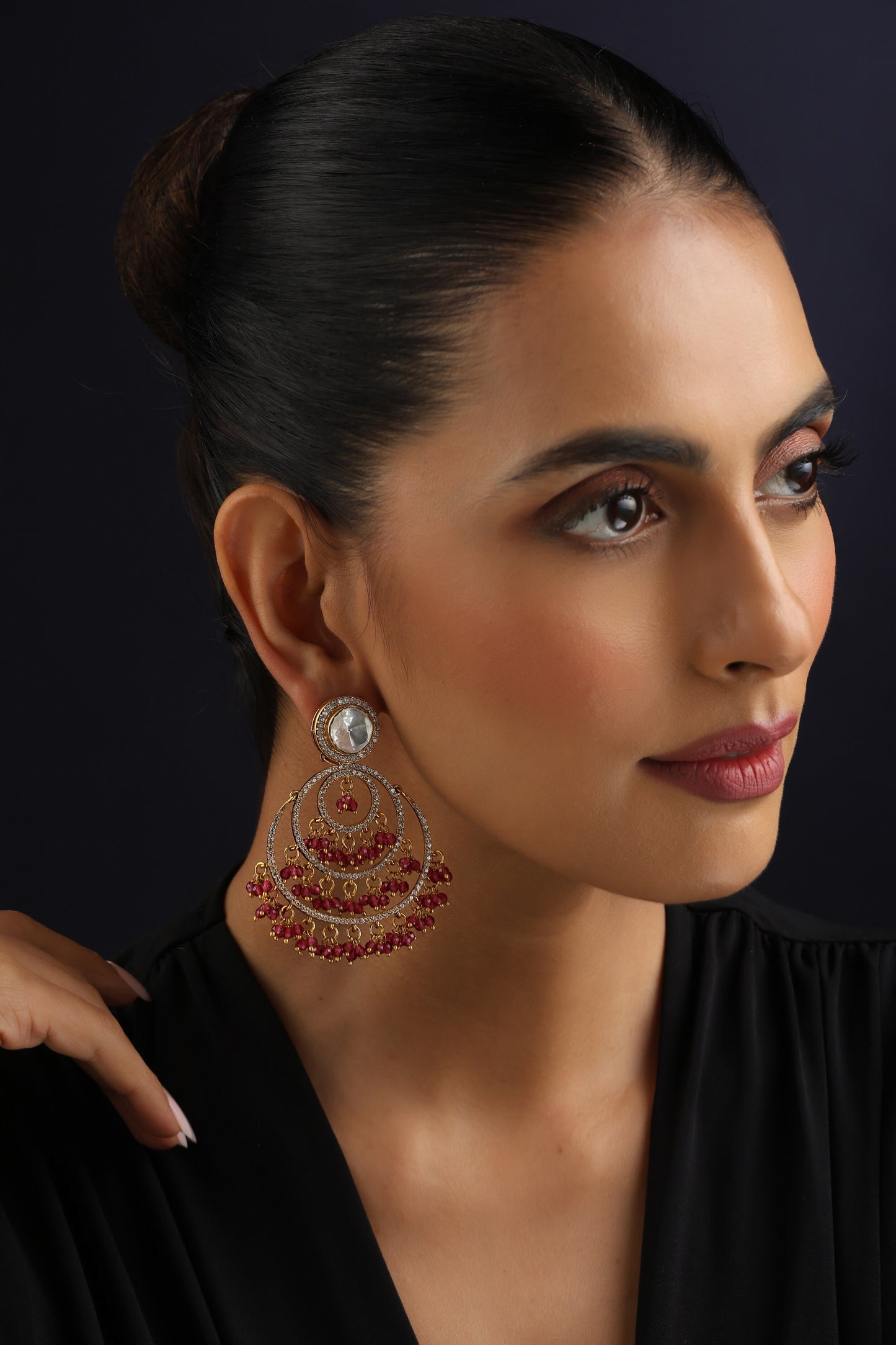 Red Polki Chandbali Earrings