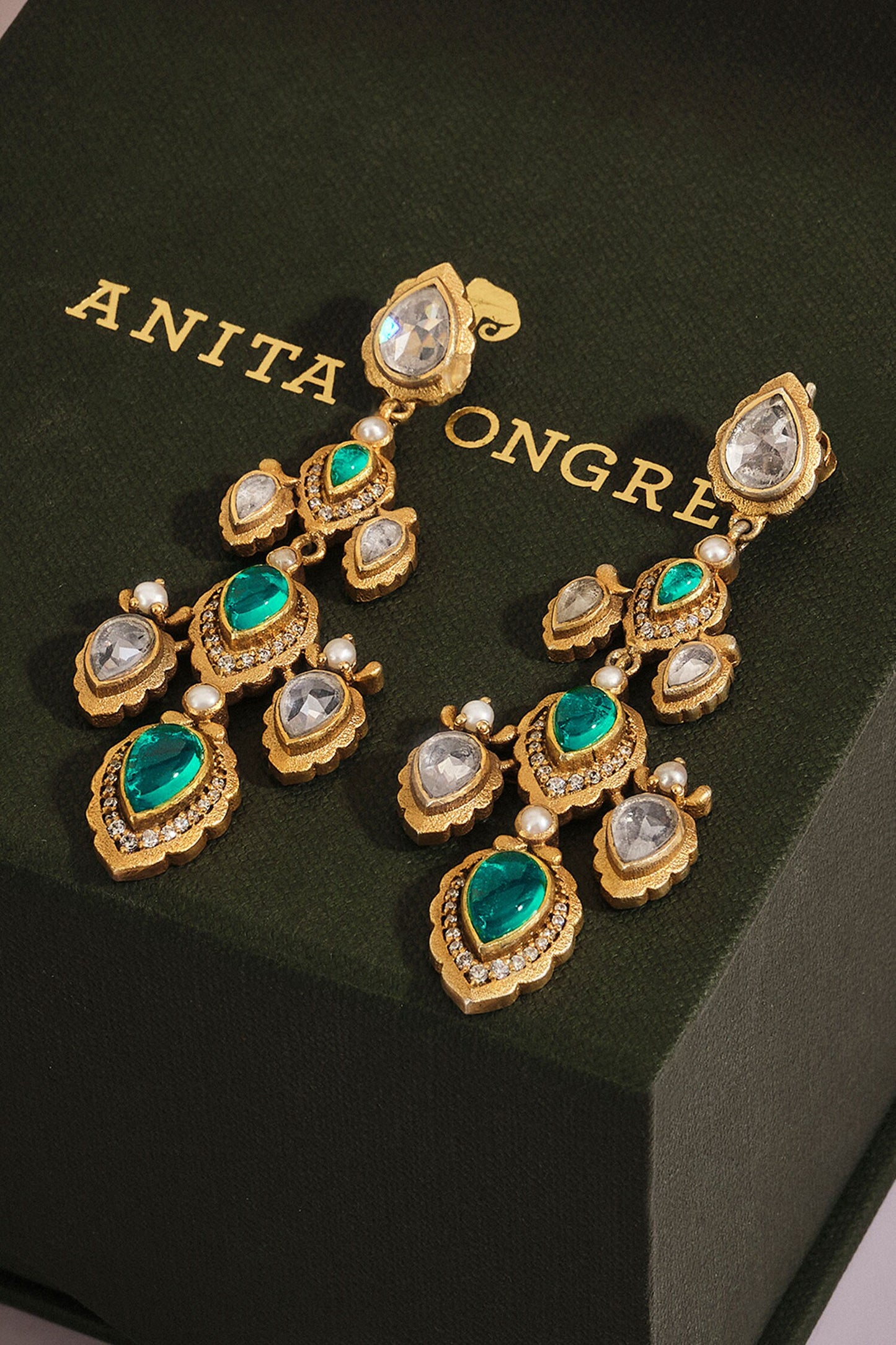 Jahanzeb Zircon & Gold Polish Drop Earrings
