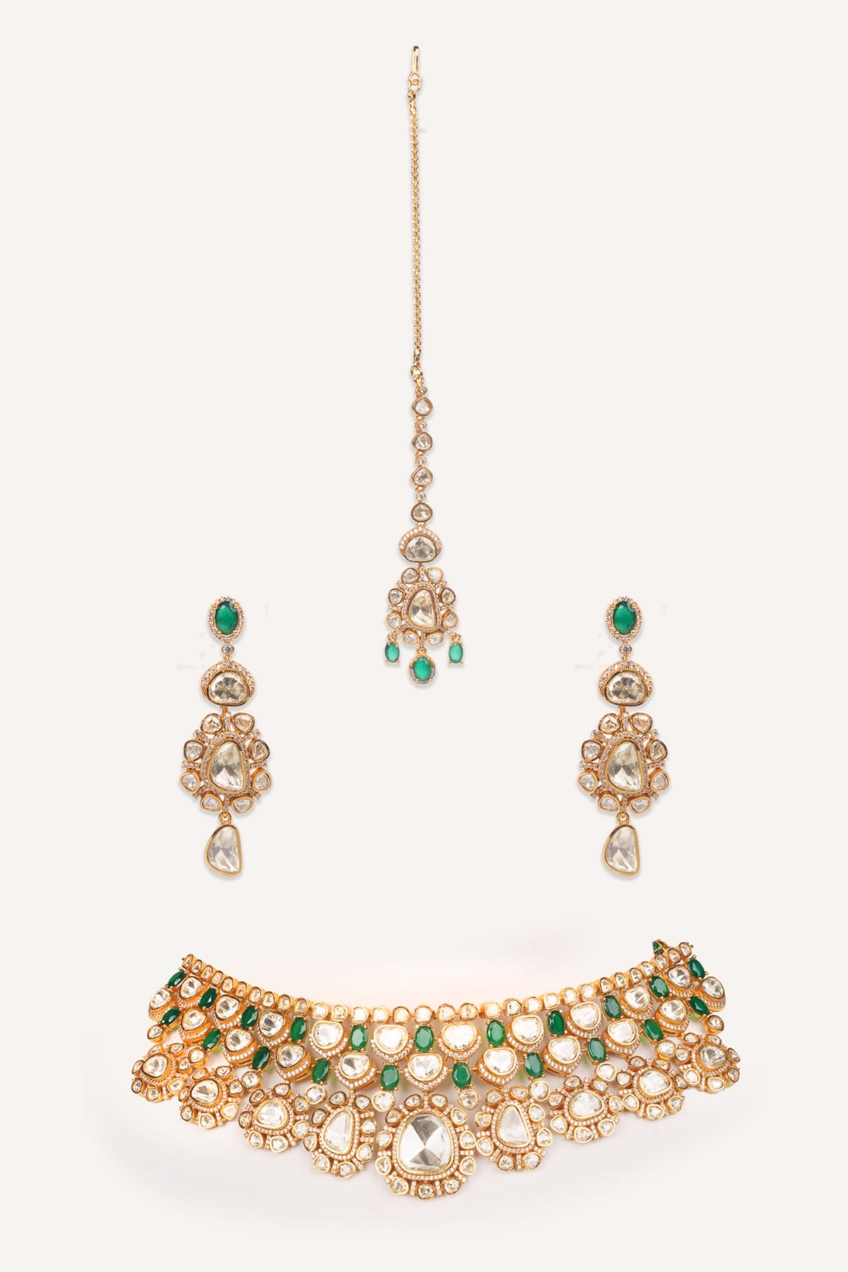 Green Stone Studded Necklace Set