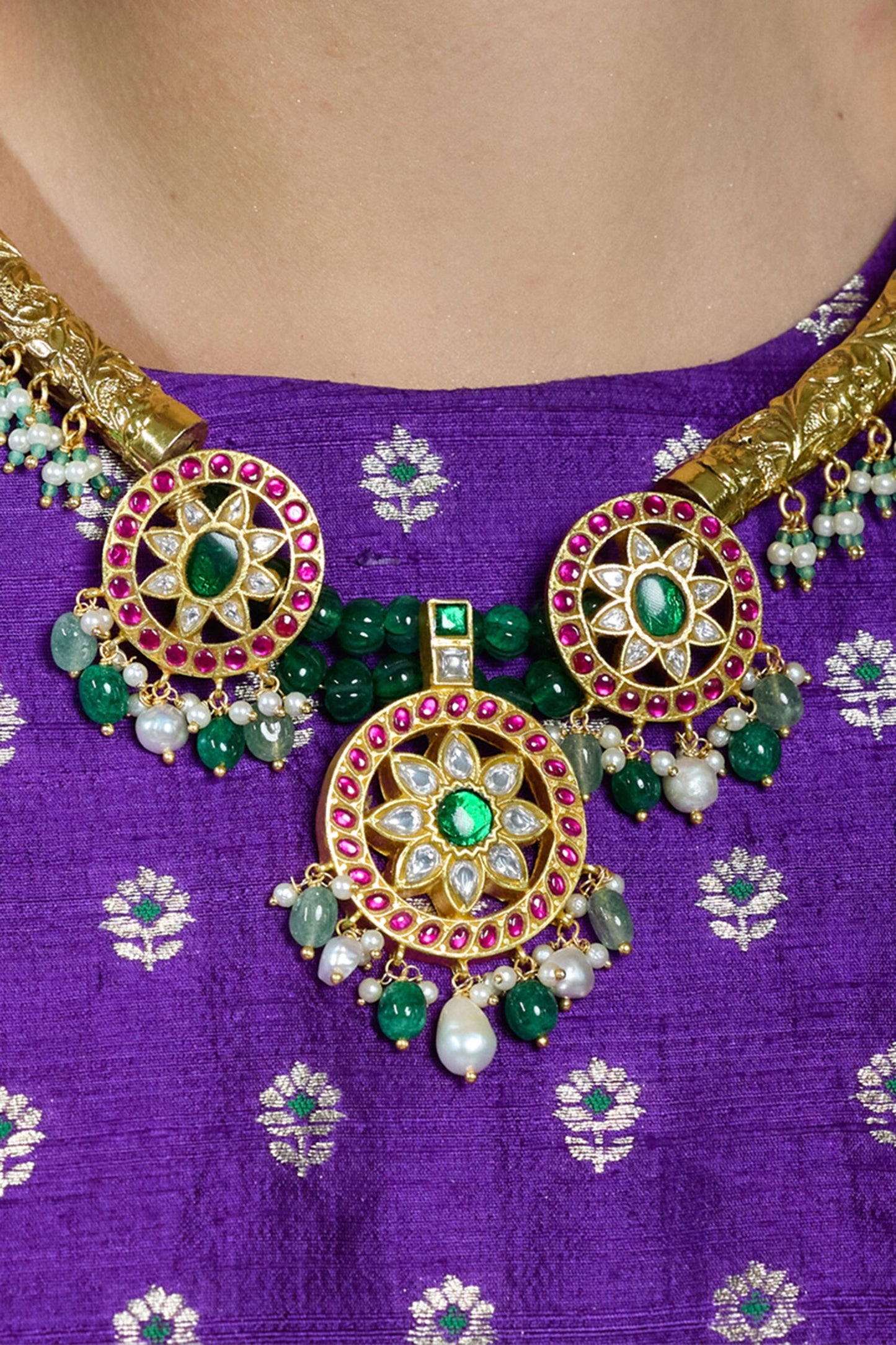 Kundan Floral Embellished Choker Necklace Set