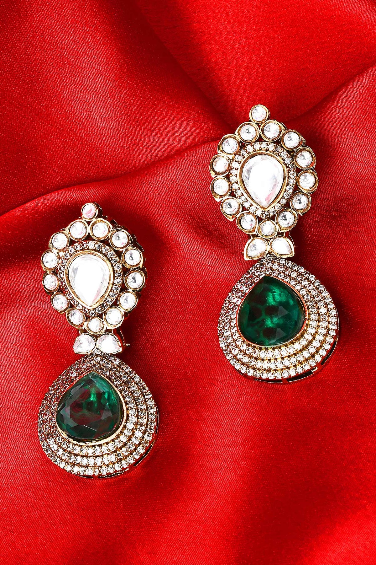Kundan & Green Stone Drop Earrings