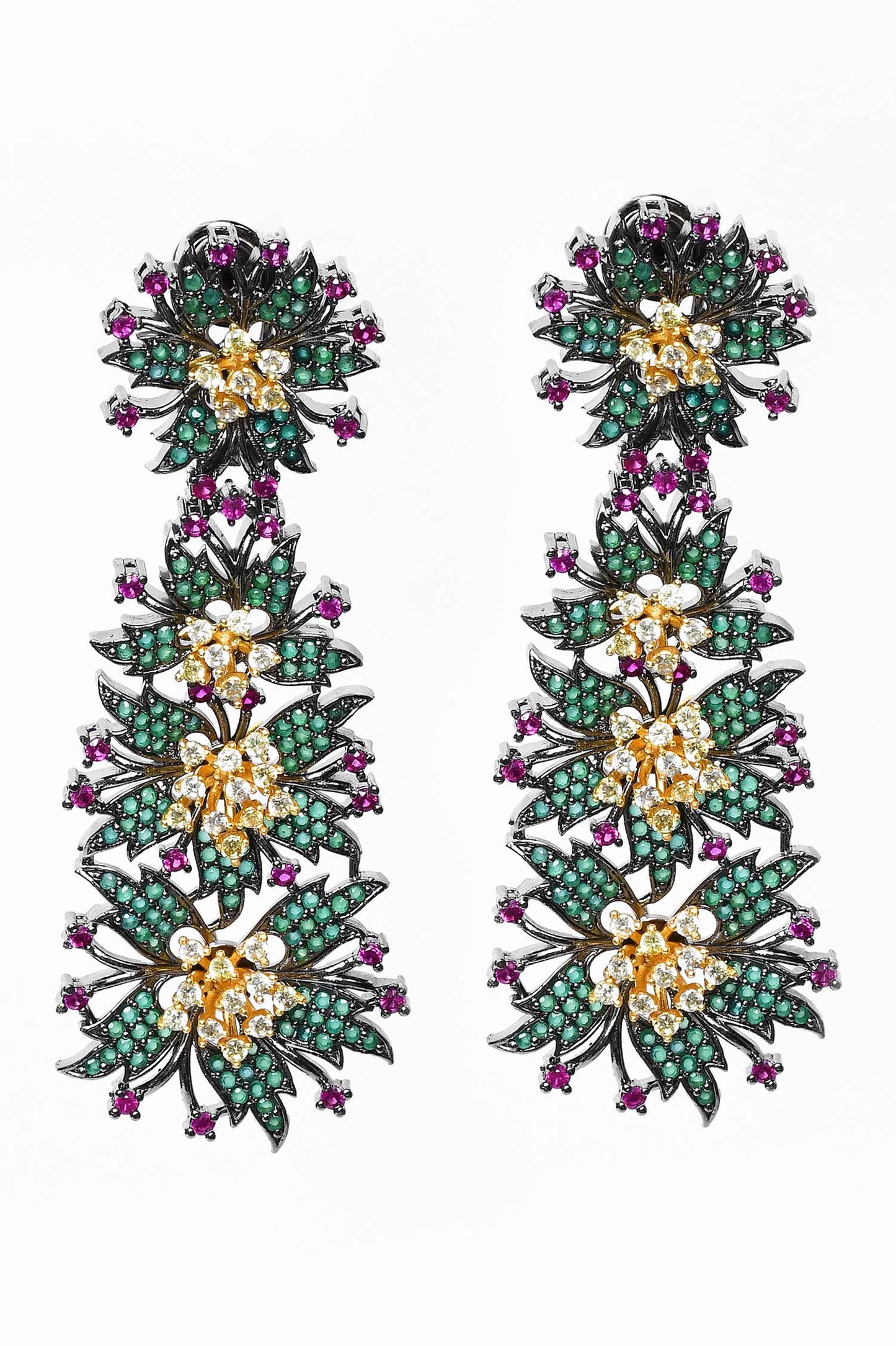 Floral & Leaf Embellished Drop Earrings