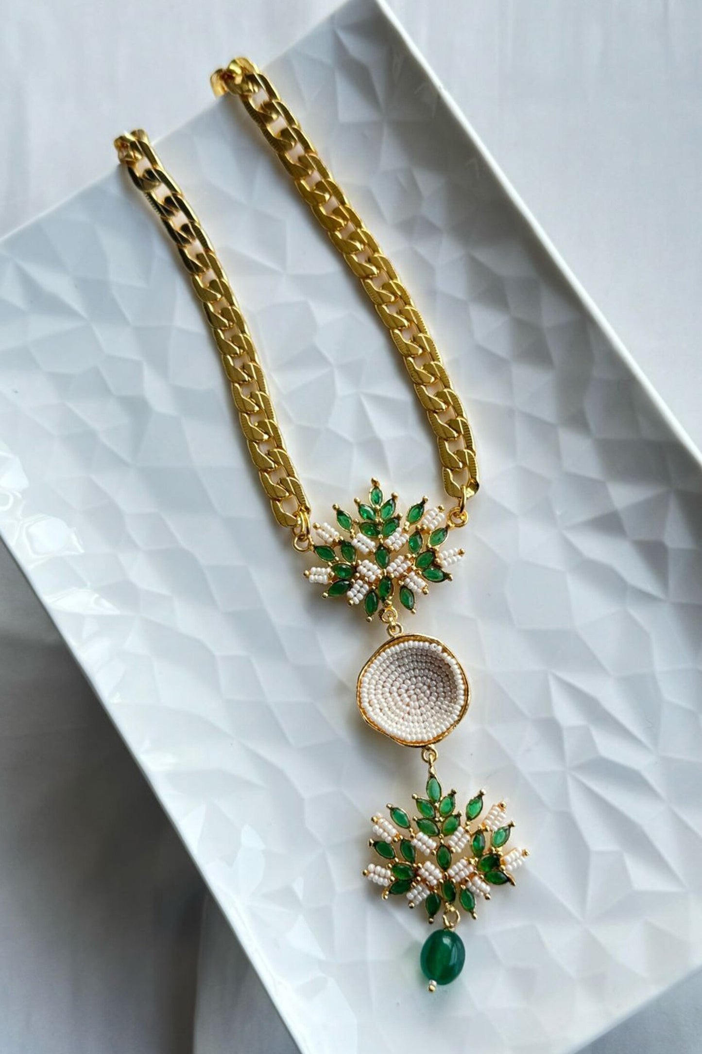 Emerald Leaf Vatii Emerald Leaf & Vati Drop Necklace