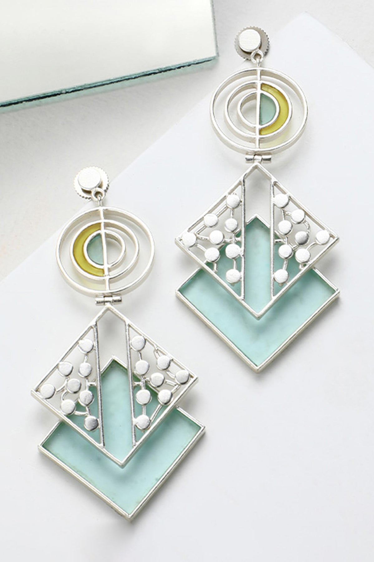 Split Dotted & Acrylic Rhombus Drop Earrings