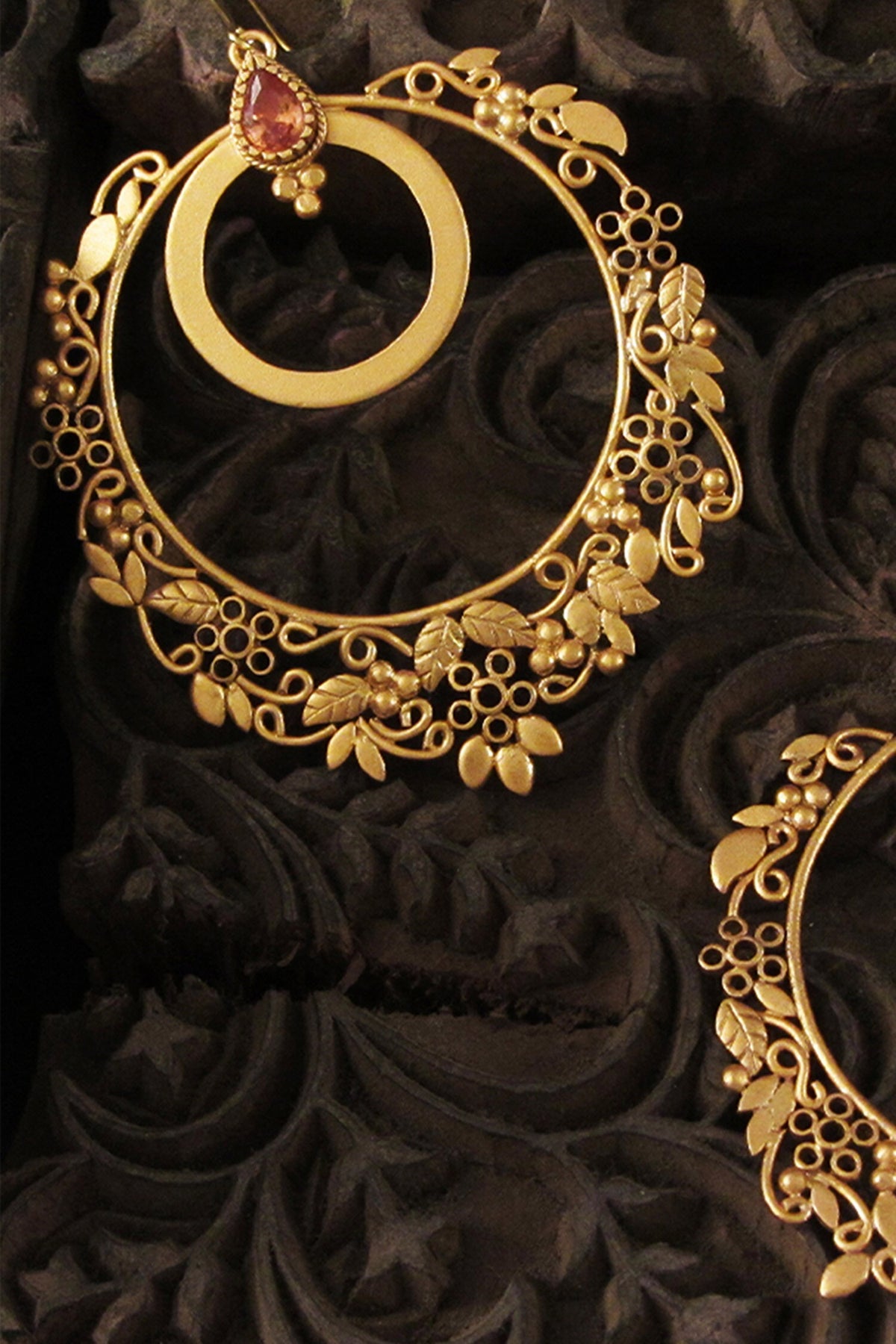 Round Gold Drop Crystals Bali Earrings