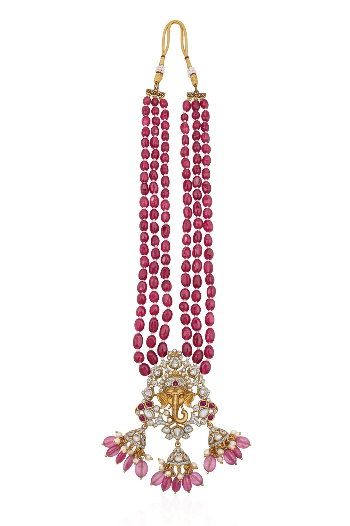 Ganesha Ruby Bead & Pearl Layered Necklace Set