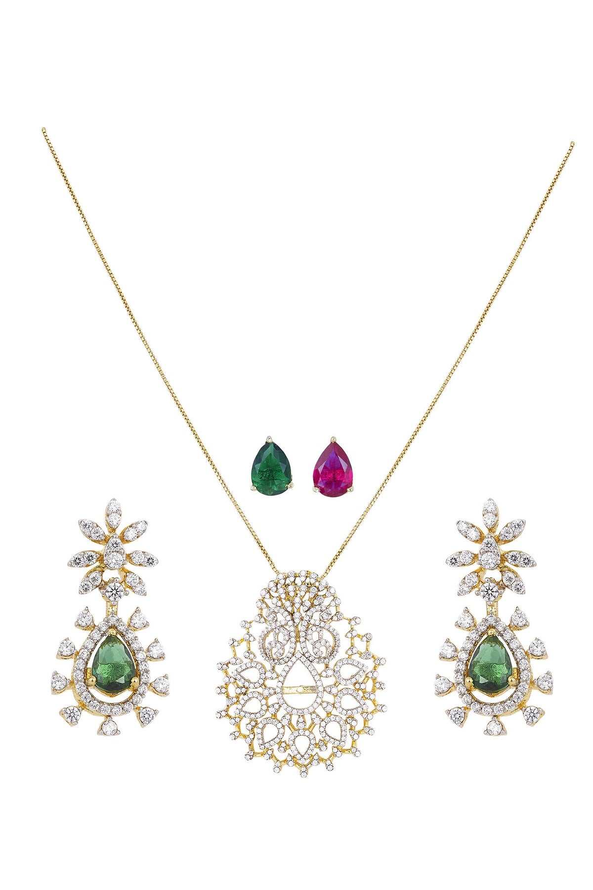 Devyani Floral Motif Pendant & Earrings Set