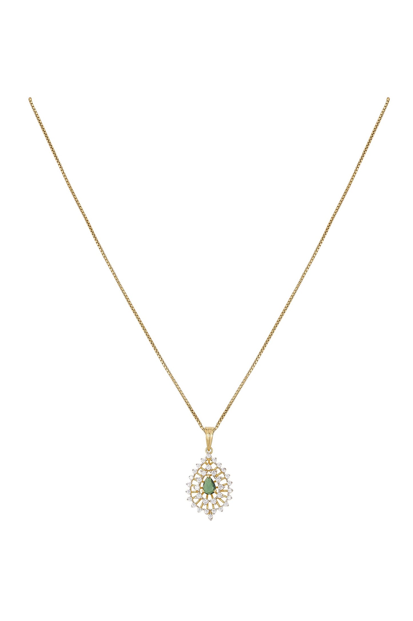 Kaveri Green Stone Studded Pendant & Earring Set