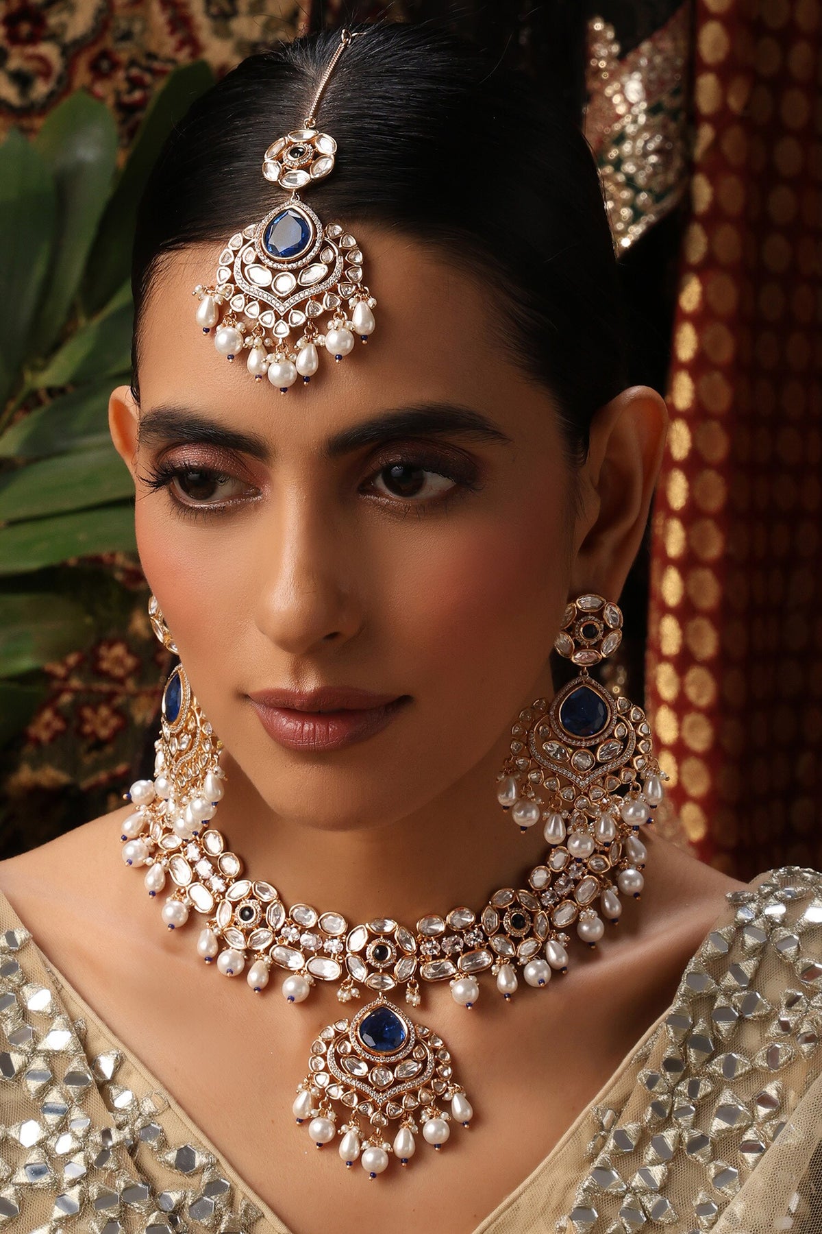 Polki Studded Pendant Necklace Set