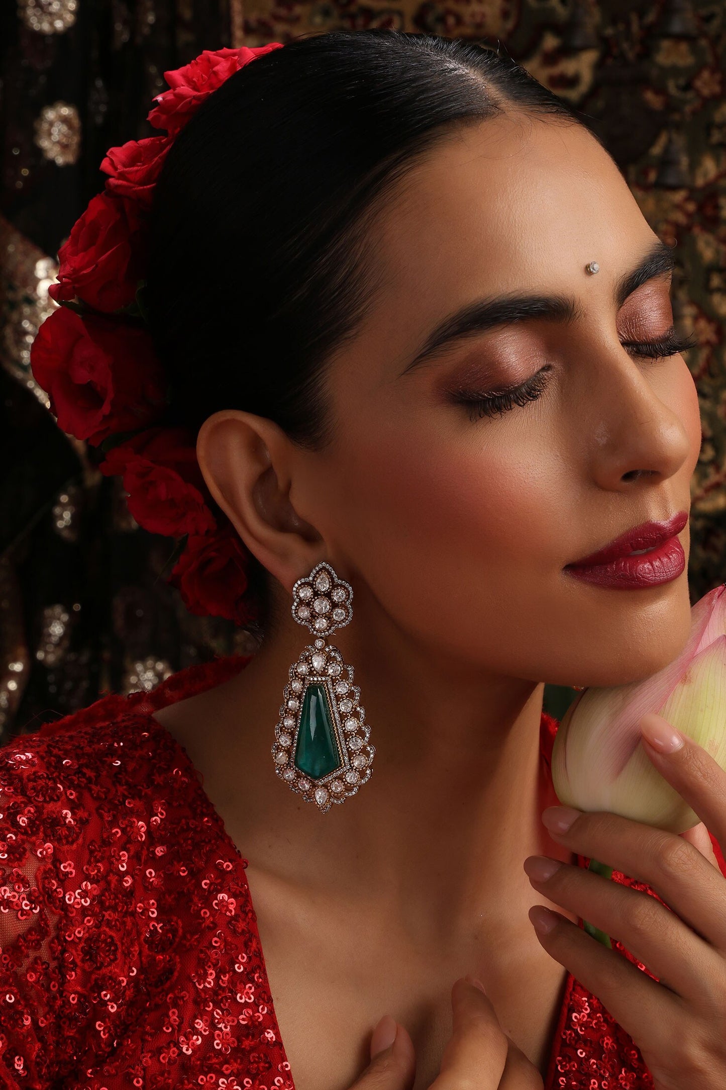 Emerald Polki Dangler Earrings