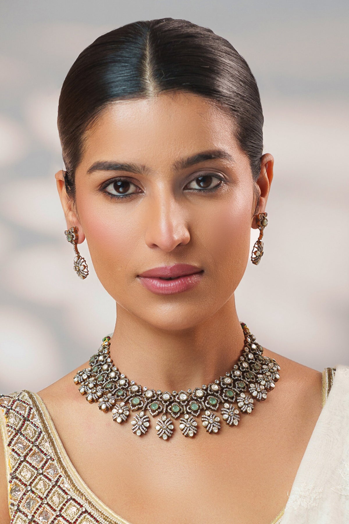 Two Tone Kundan Polki Stone Necklace Set