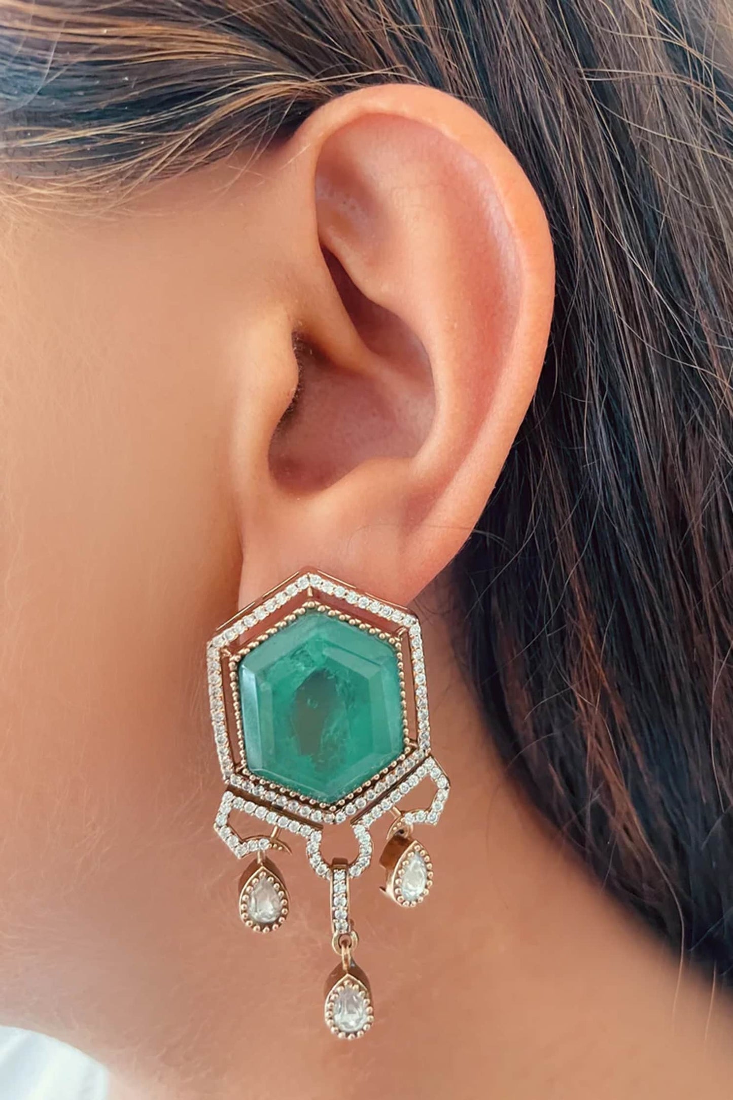 Emerald Hexagon Doublet & Polki Necklace Set