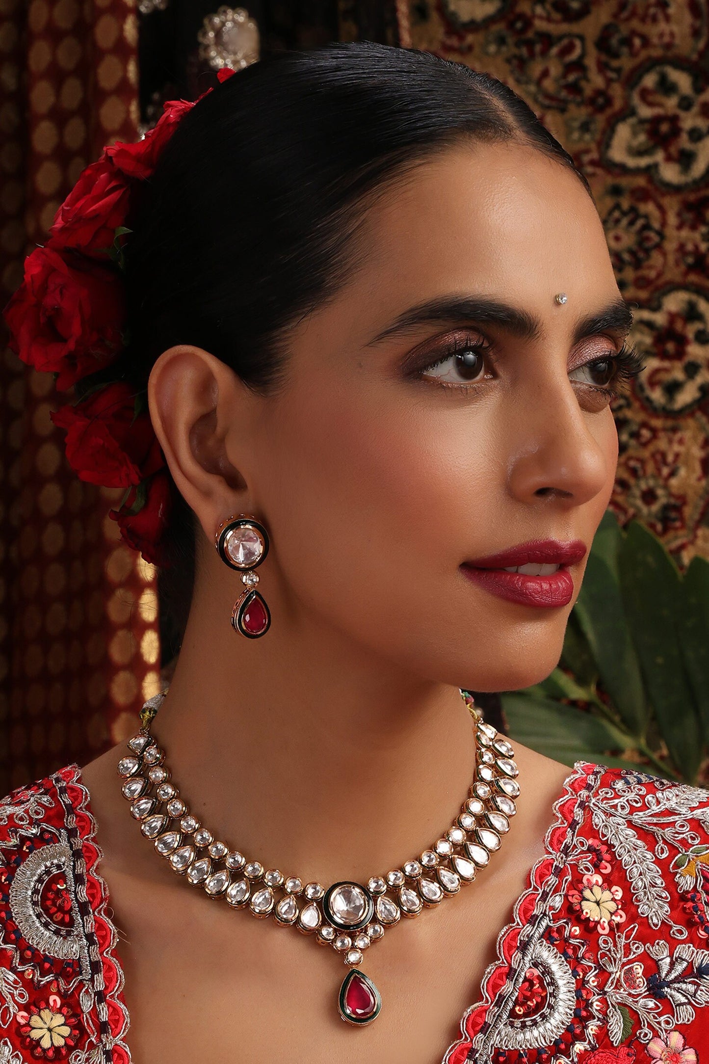 Kundan & Ruby Teardrop Necklace Set