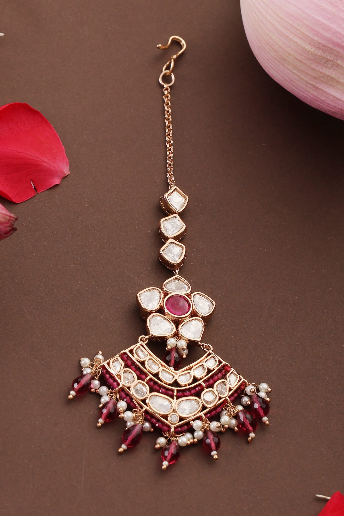 Kundan & Ruby Droplet Maangtikka