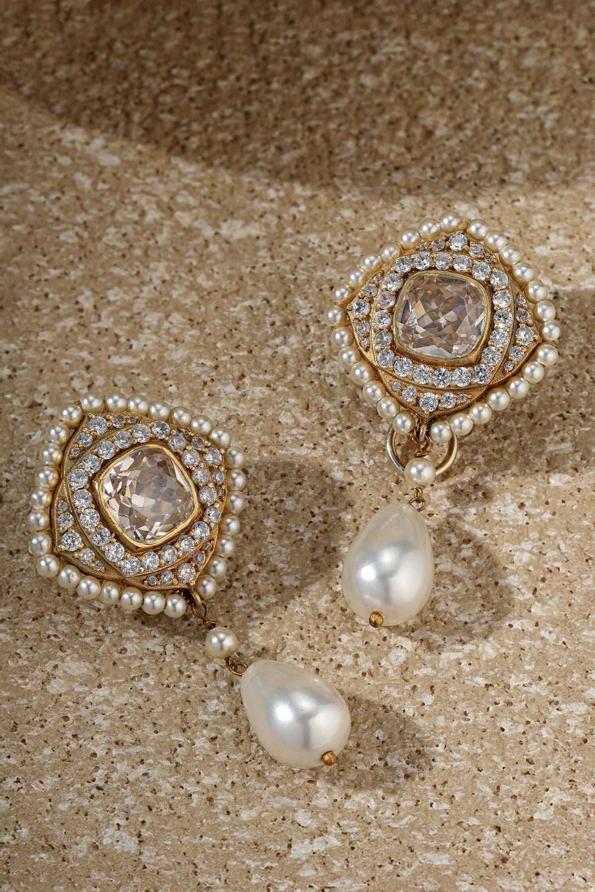 Rhombus Shaped Embellished Earrings