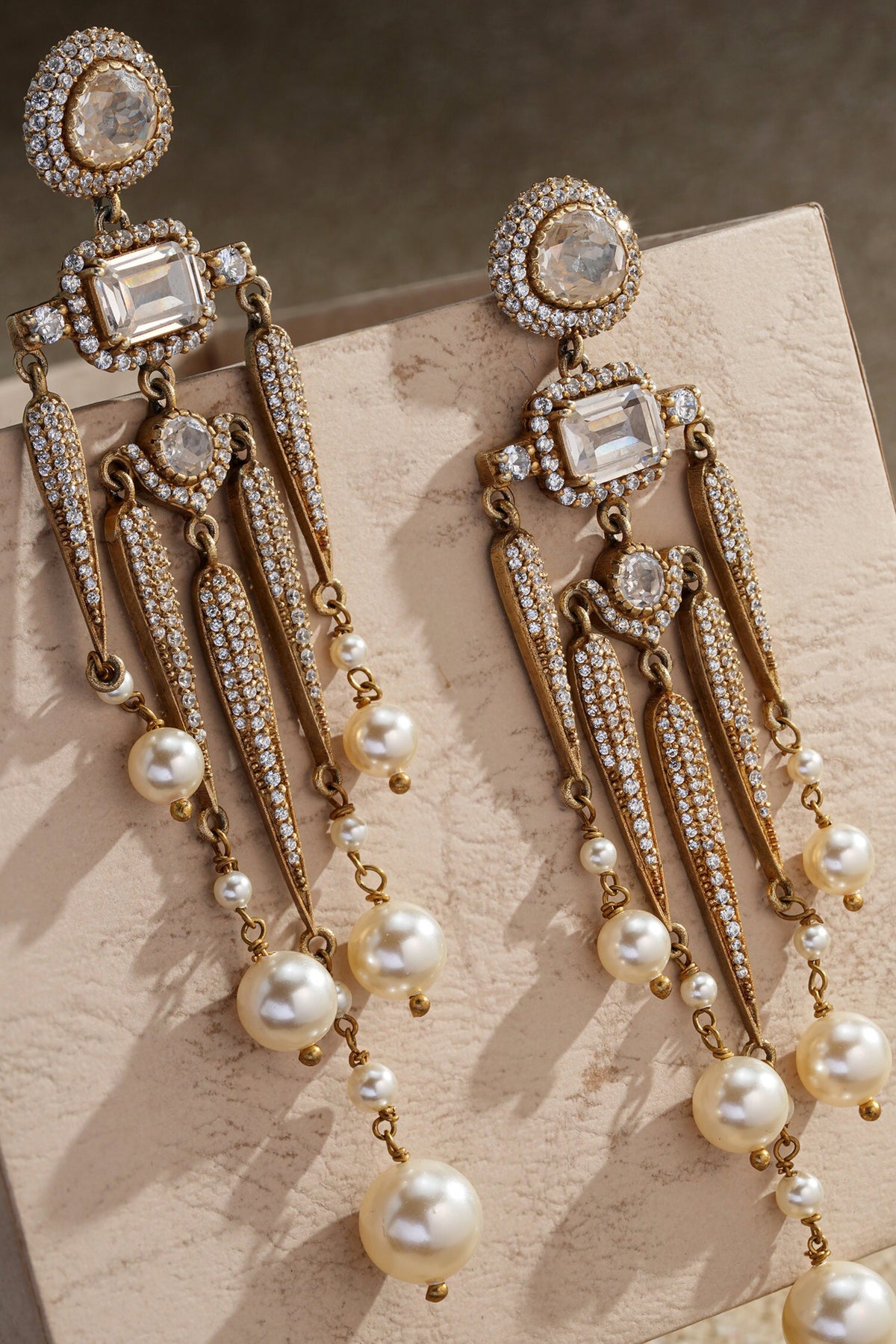 Sleek Pave Shaped Embellished Long Earrings