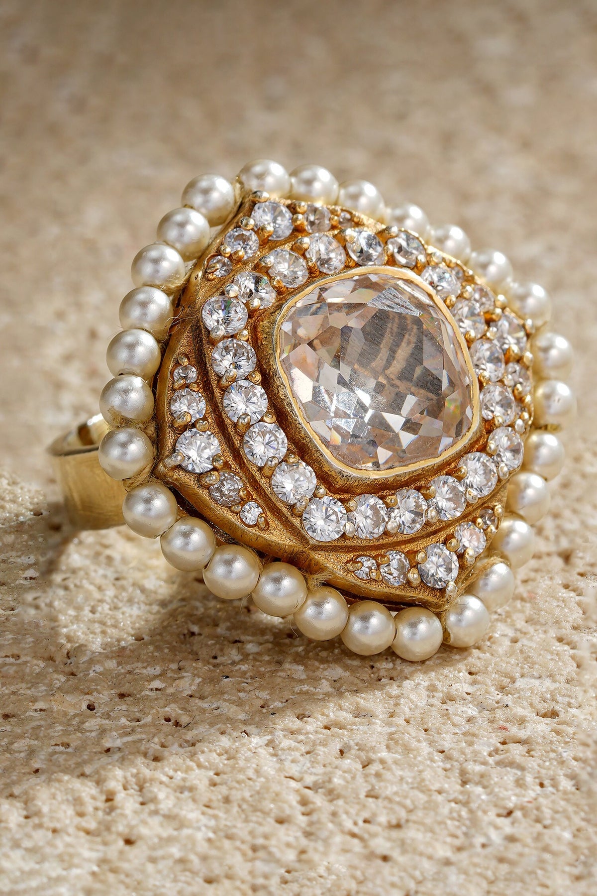 Rhombus Shaped Embellished Adjustable Ring