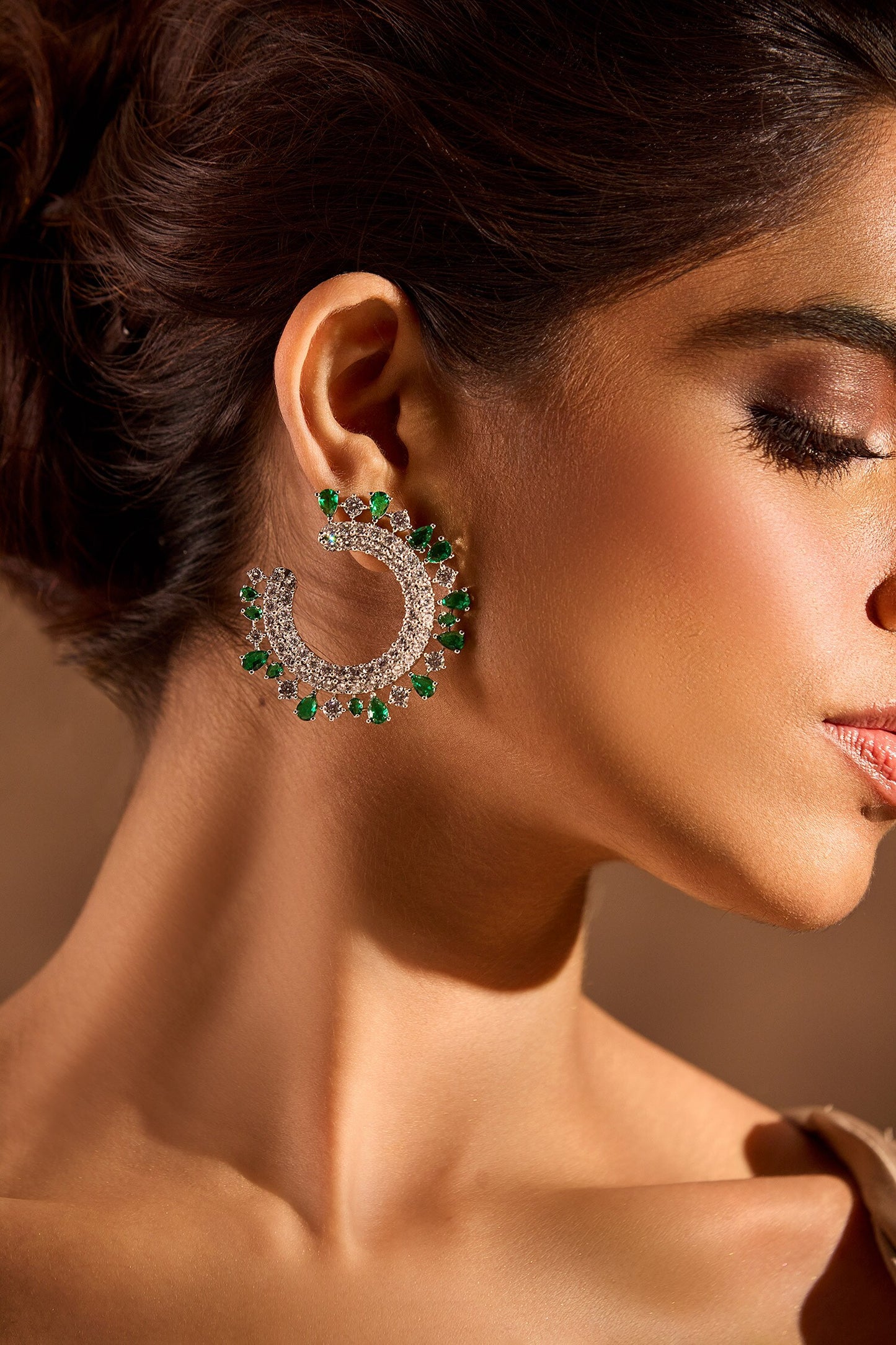 Royal Crescent Emerald Embellished Earring