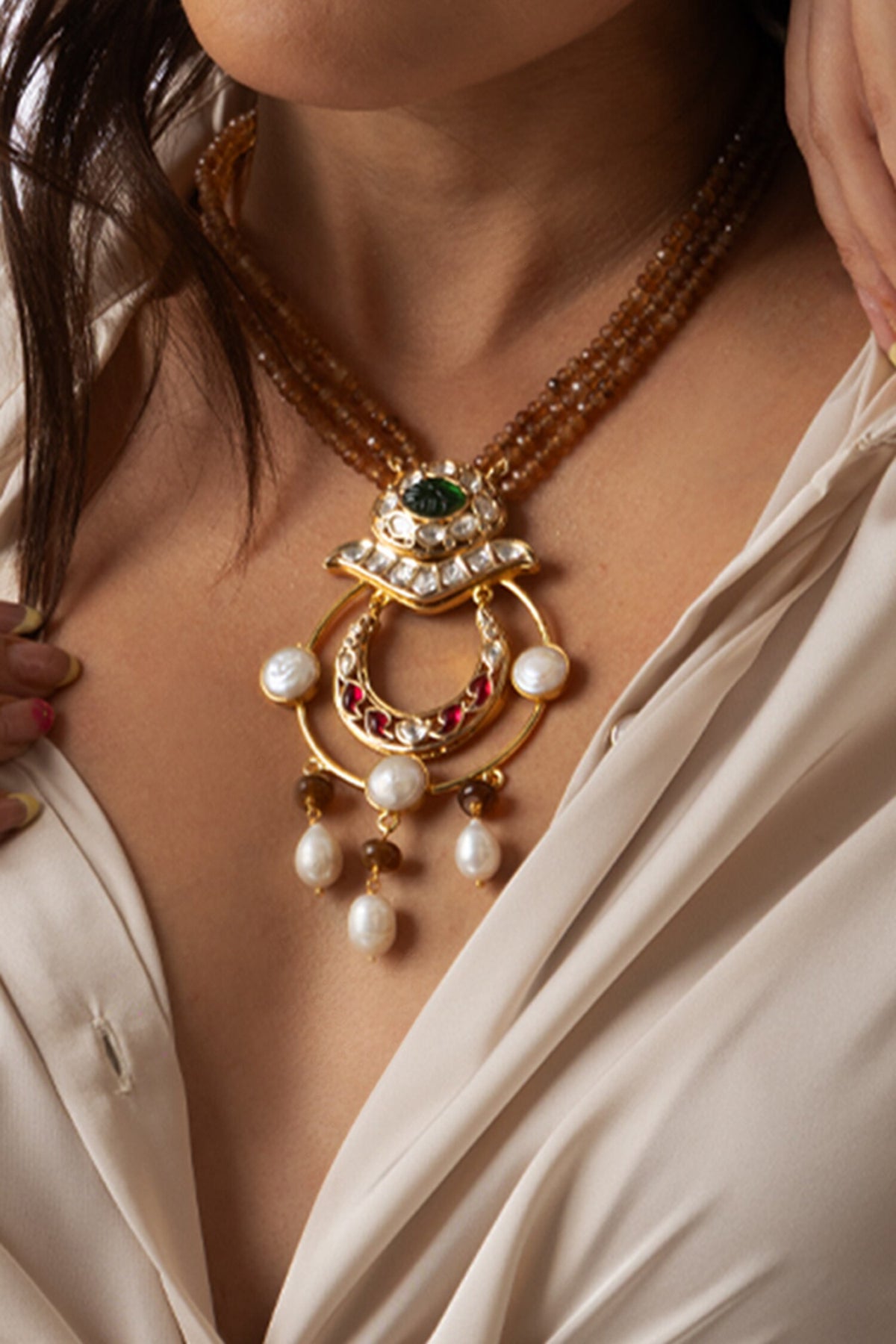 Ornate Crescent Beaded Necklace