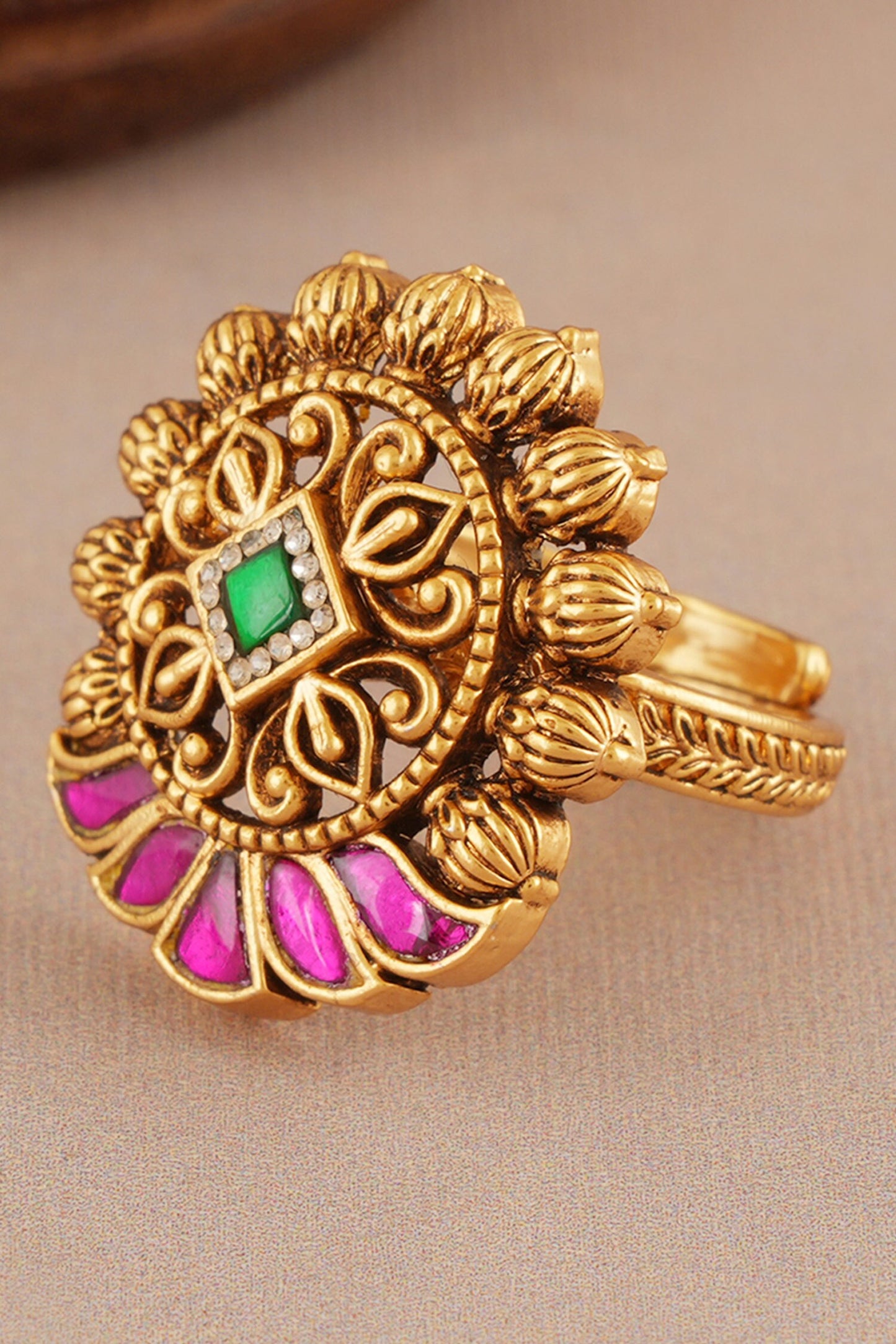 Stone Embellished Antique Adjustable Ring