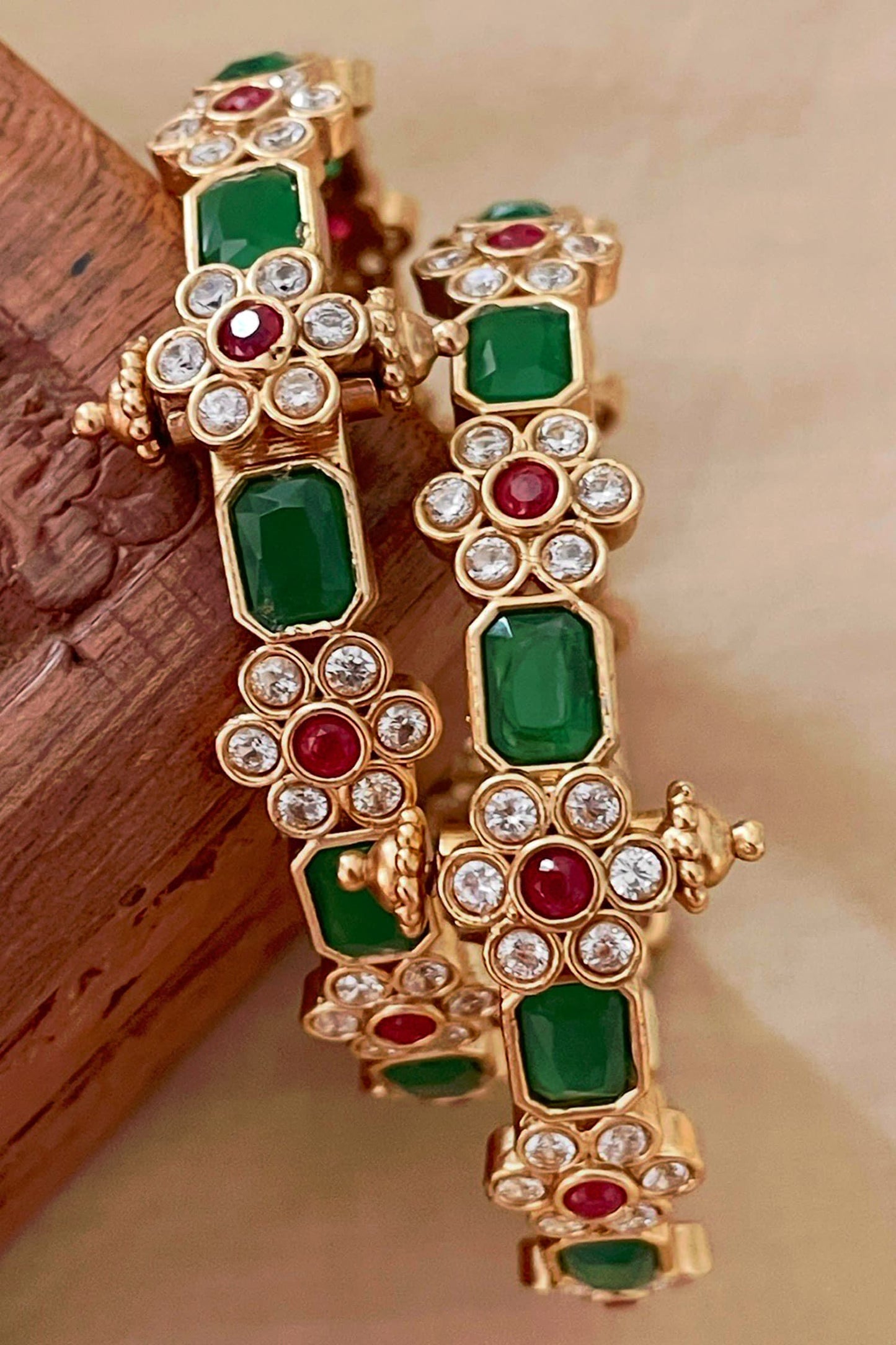 Stone & Floral Motif Pair of Bangles