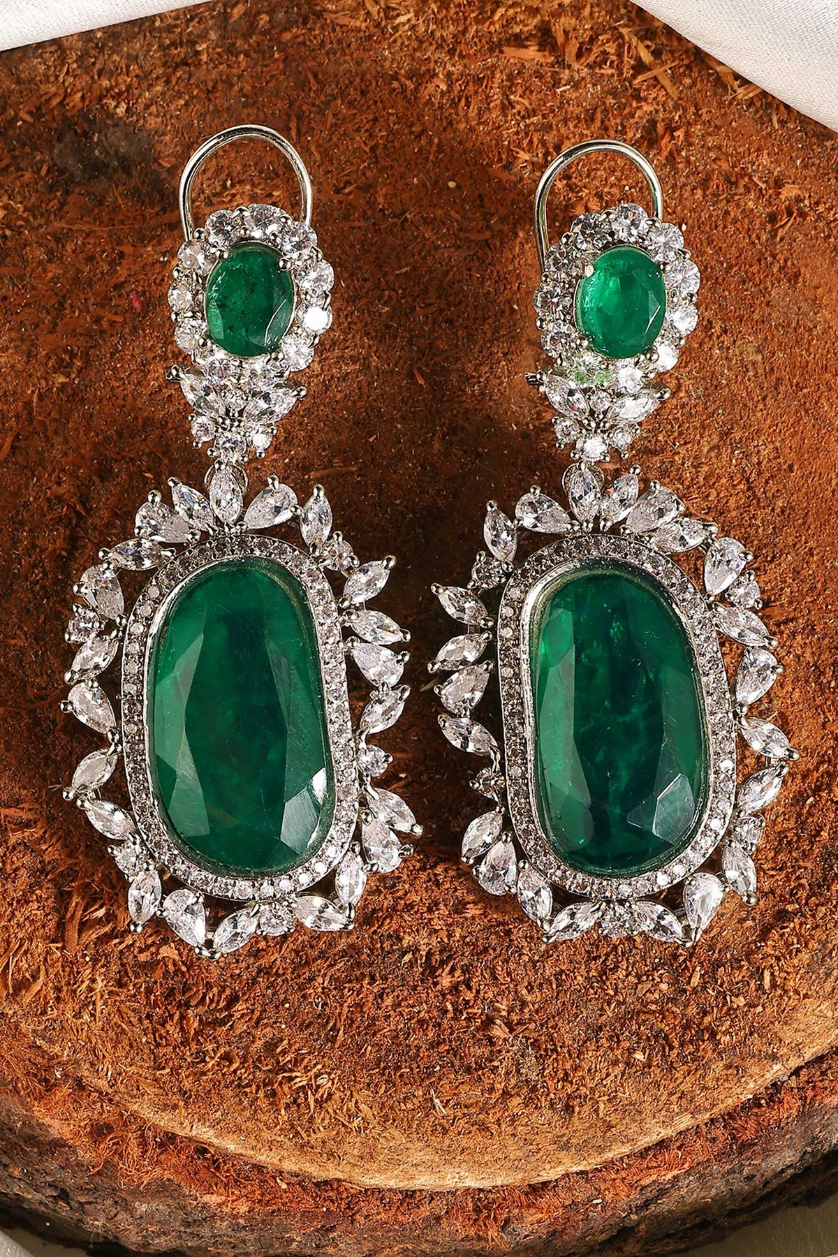 Emerald Zircon Halo Danglers & Drops