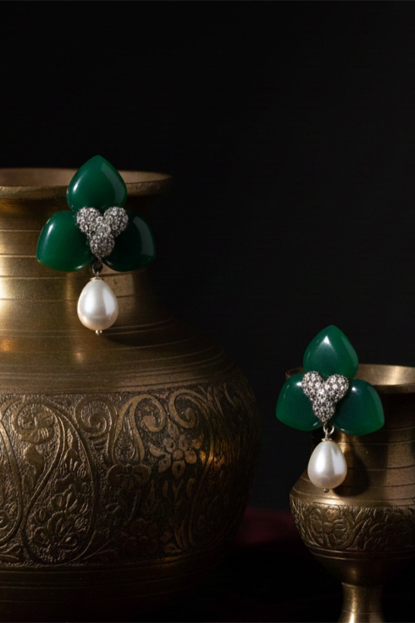 Green Stone Studded Drop Earrings