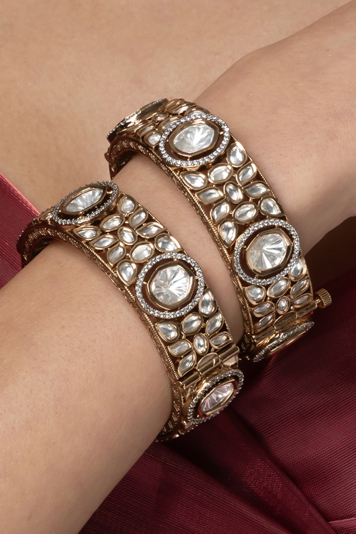 Traditional Uncut Stone Embellished Bangle - Set of 2