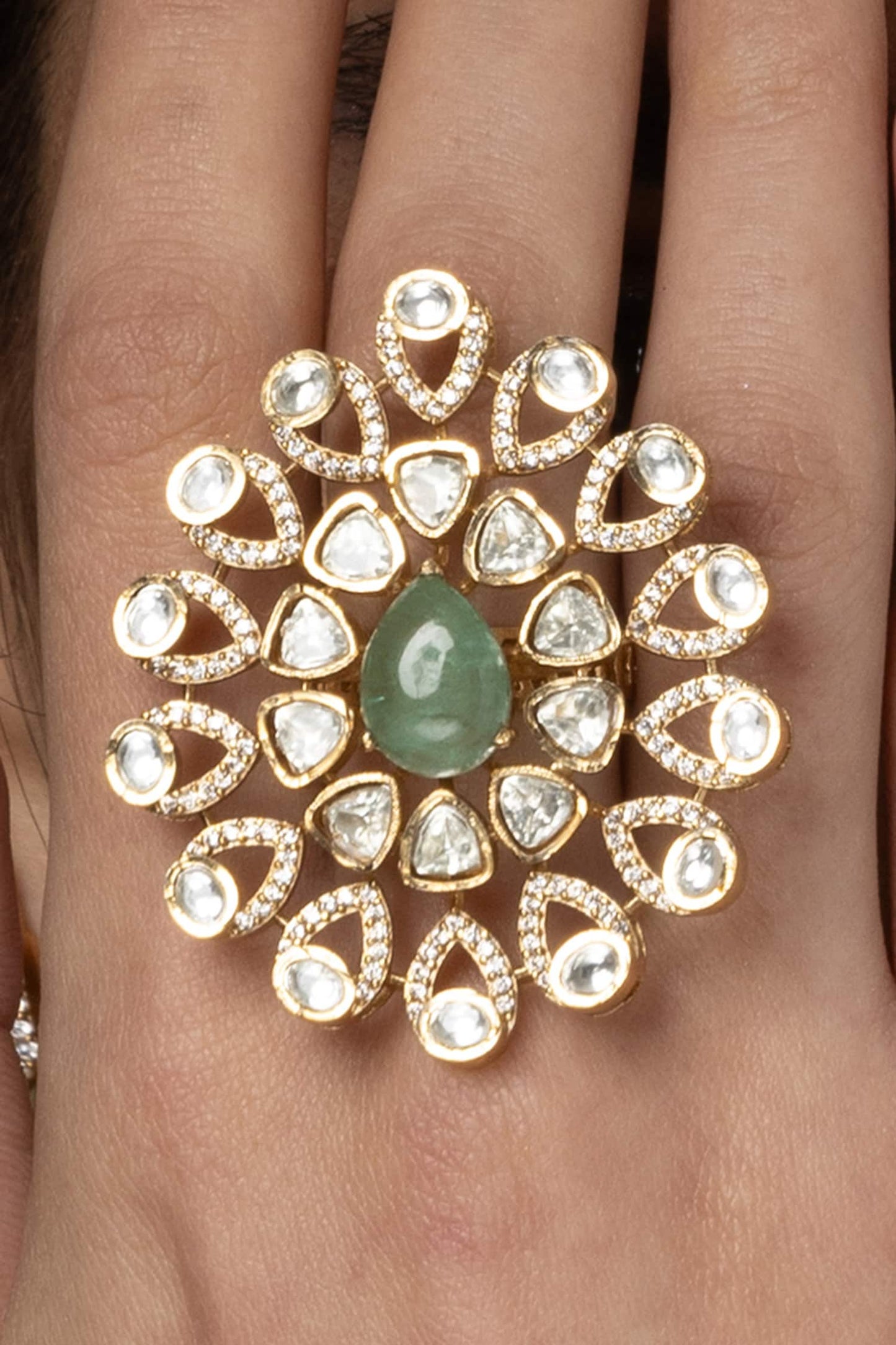 Pear Cut & Polki Cluster Ring