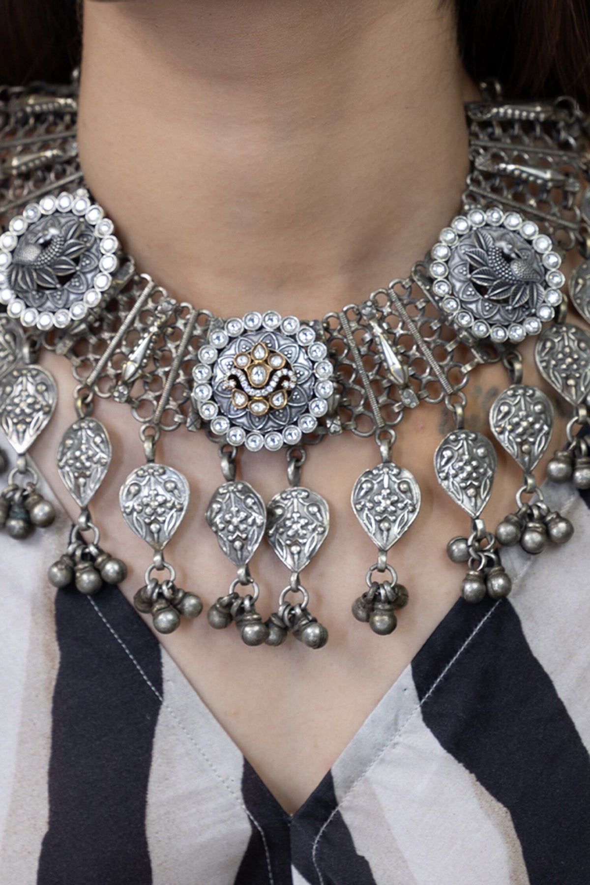 Oxidized Silver Filigree Necklace