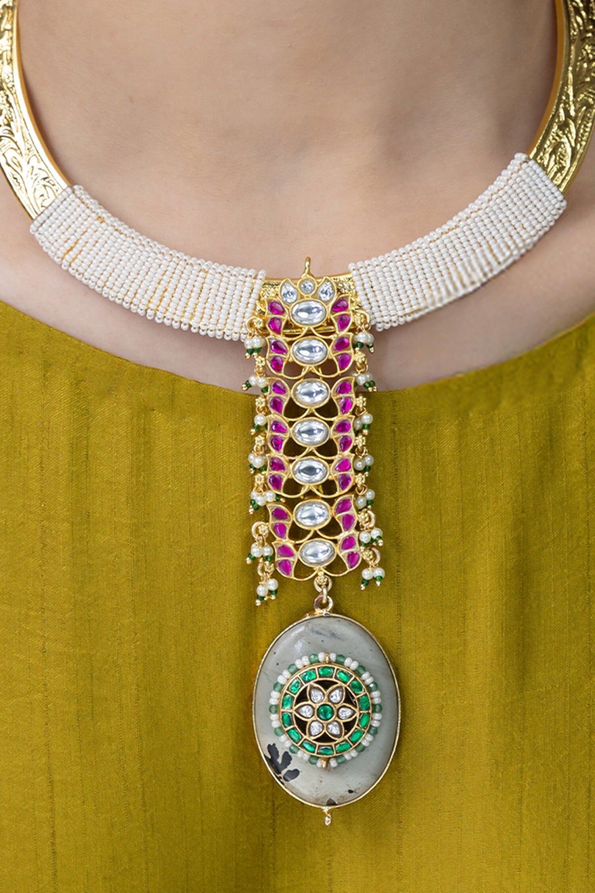 Petite Bead & Ruby Embellished Pendant Necklace