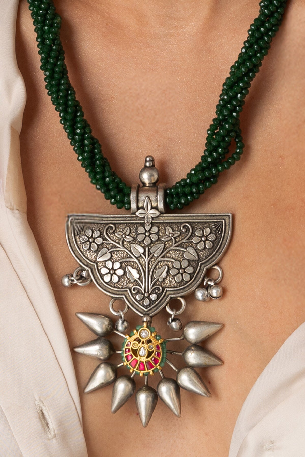 Textured Shield Pendant Necklace