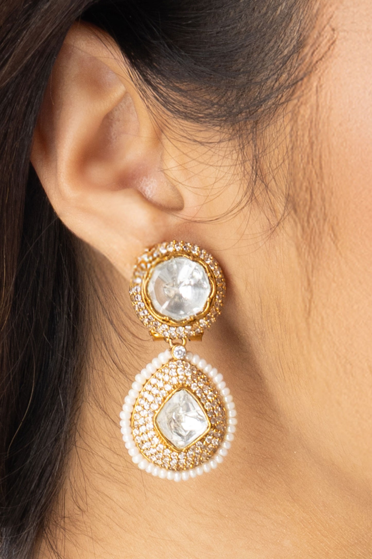 Uncut Stone Oval Earrings