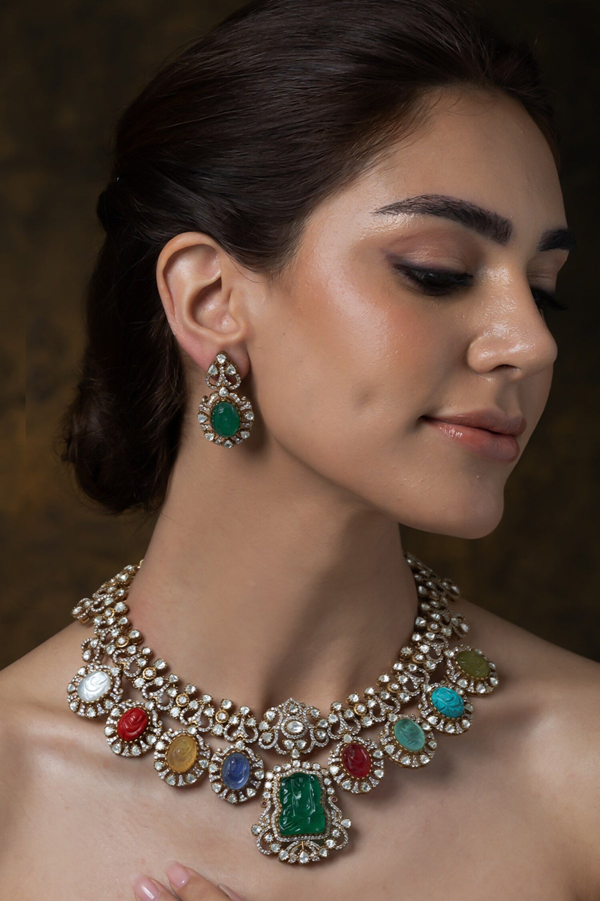 Stone Embellished Necklace Set