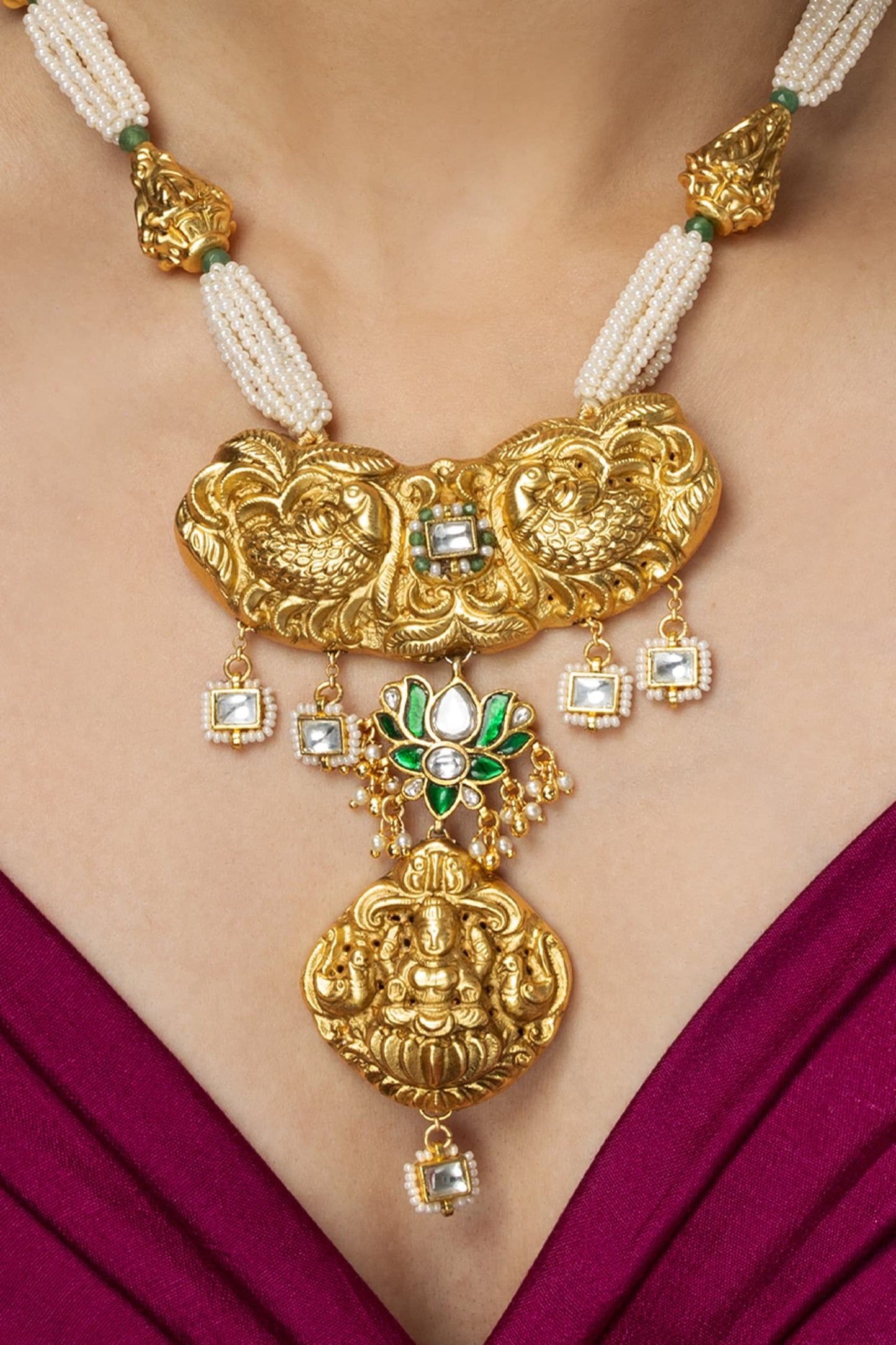 Bead & Pearl Embellished Pendant Necklace Set