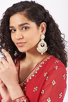 Gold Finish Dangler Earrings With Pearl Drops
