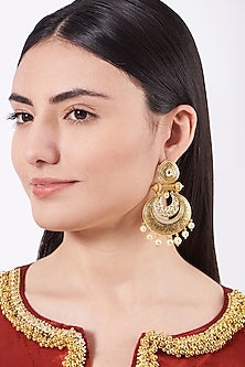 Gold Finish Chandbali Earrings With Pearls